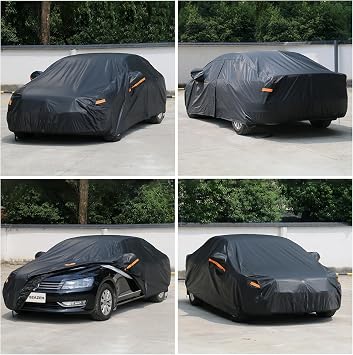 SEAZEN 7 Layers Car Cover Waterproof All Weather, Heavy Duty Car Cover for Automobiles with Zipper Full Exterior Cover Outdoor UV Snow Wind Protection, Universal Full Car Cover for Sedan 201 to 209