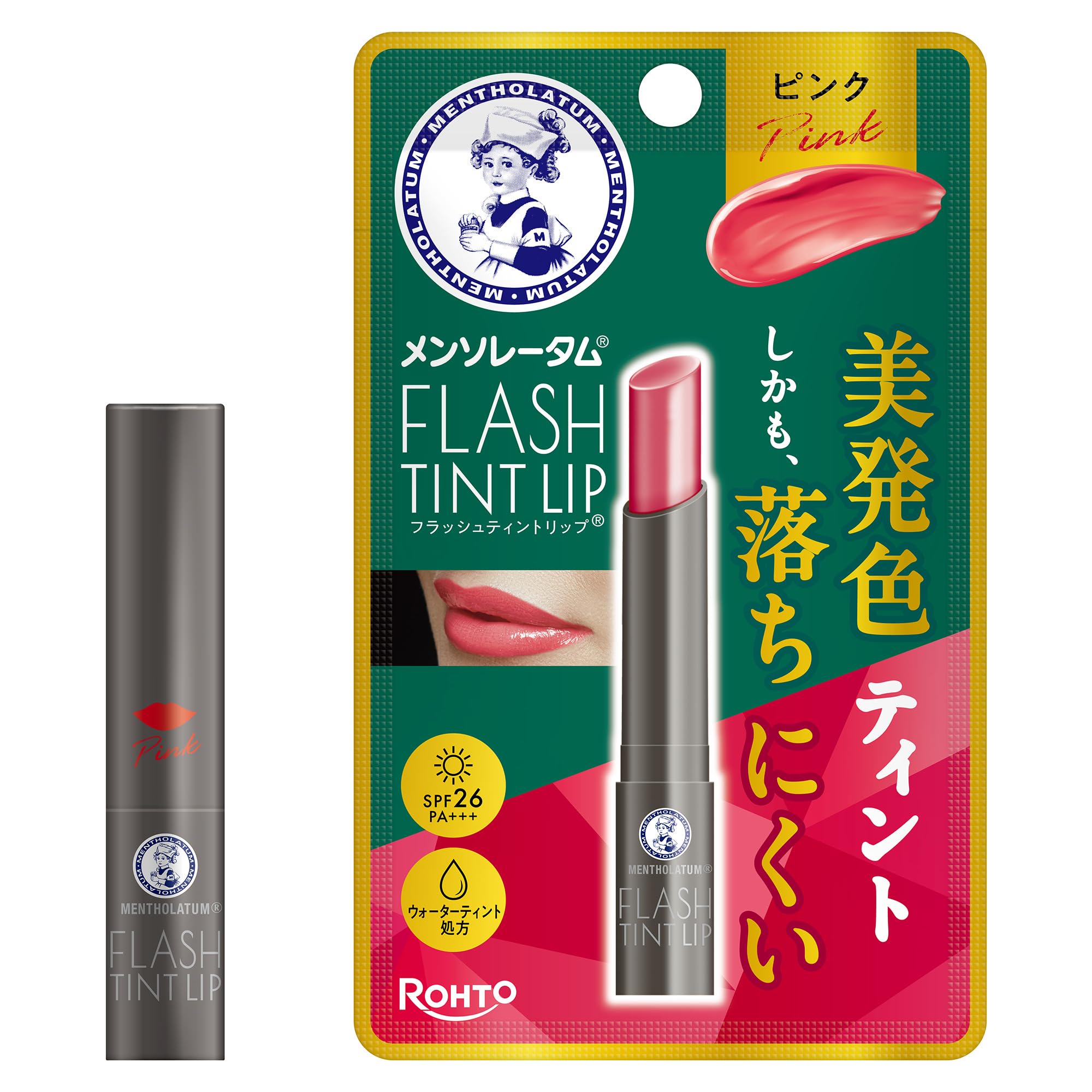 メンソレータムリップ メンソレータム フラッシュティントリップ ピンク 2g (6種のオイル配合 高保湿 美発色 落ちにくい UV対策 SPF26 PA+++)