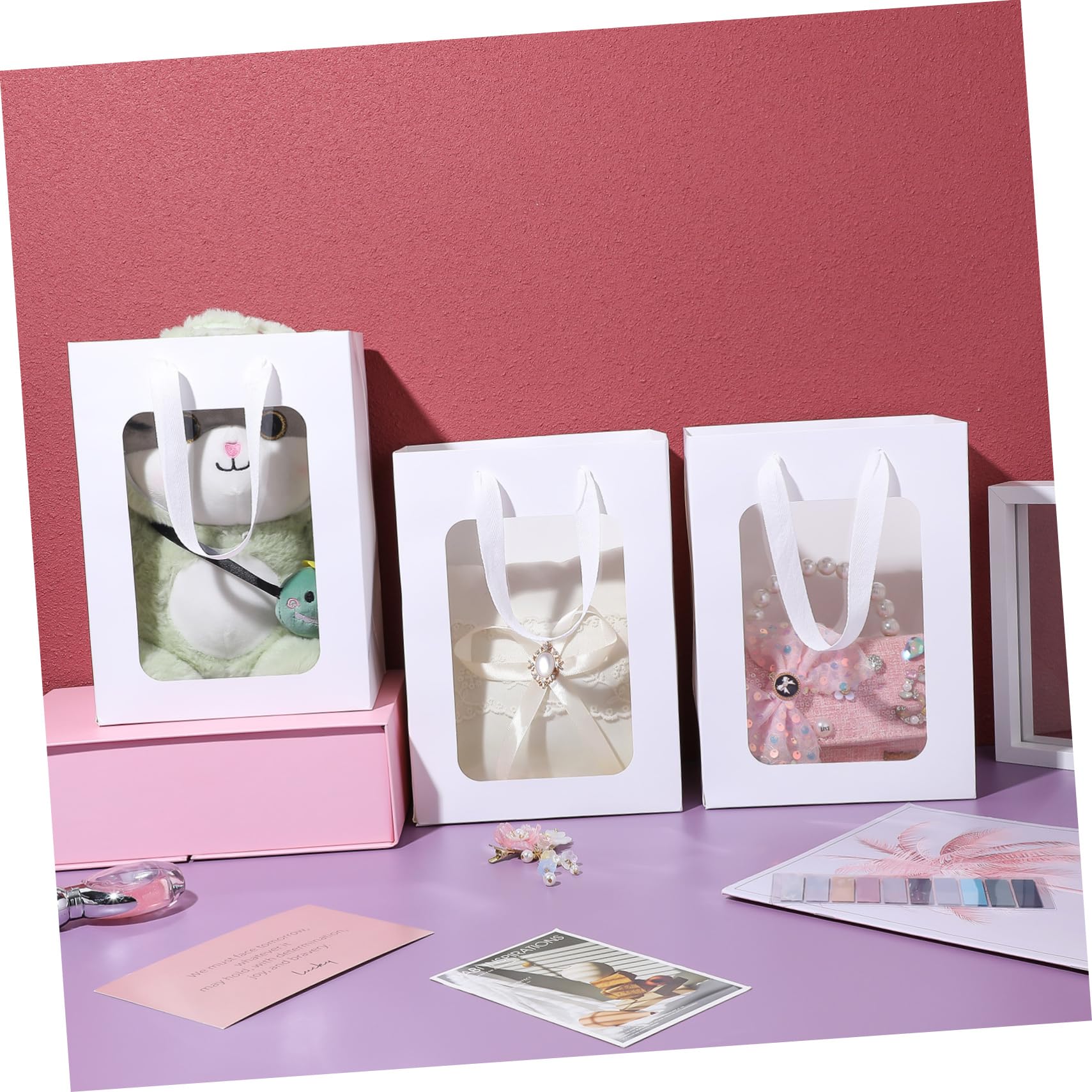Buste Regalo in Carta Bianca Finestra Trasparente, 20 Pezzi | Manici Doppi, Linea Semplice ed , Finitura Pulita, Stile Stylish per Confezioni Coordinate