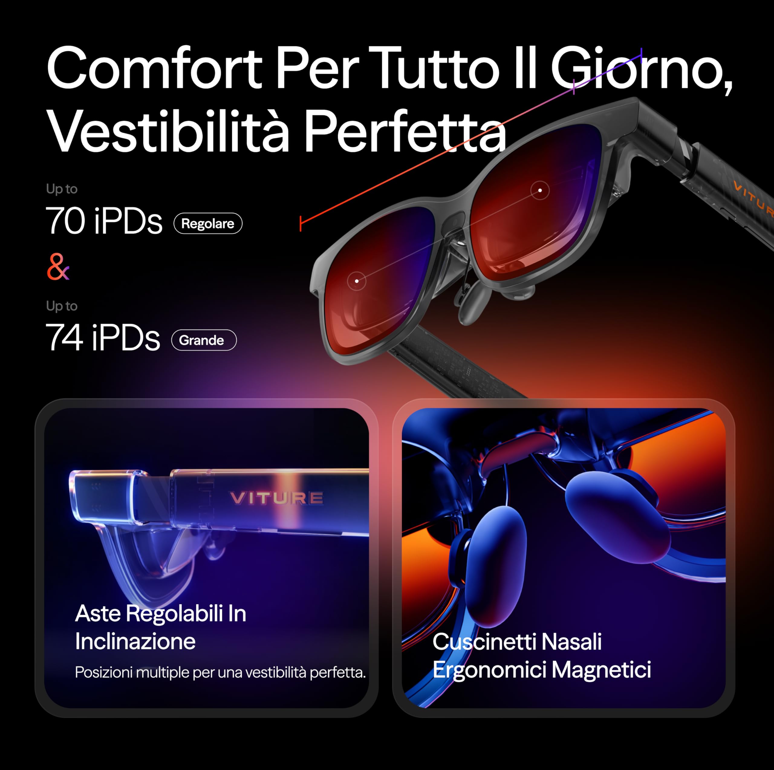 VITURE Occhiali XR Luma PRO — Display Ultra Nitido da 152” a 1200p 120Hz, Campo Visivo 52°, Pellicola Elettrocromica, Harman Audio, per iPhone 17/16/15, Android, Mac, PC, Steam Deck, Switch 2-Grande