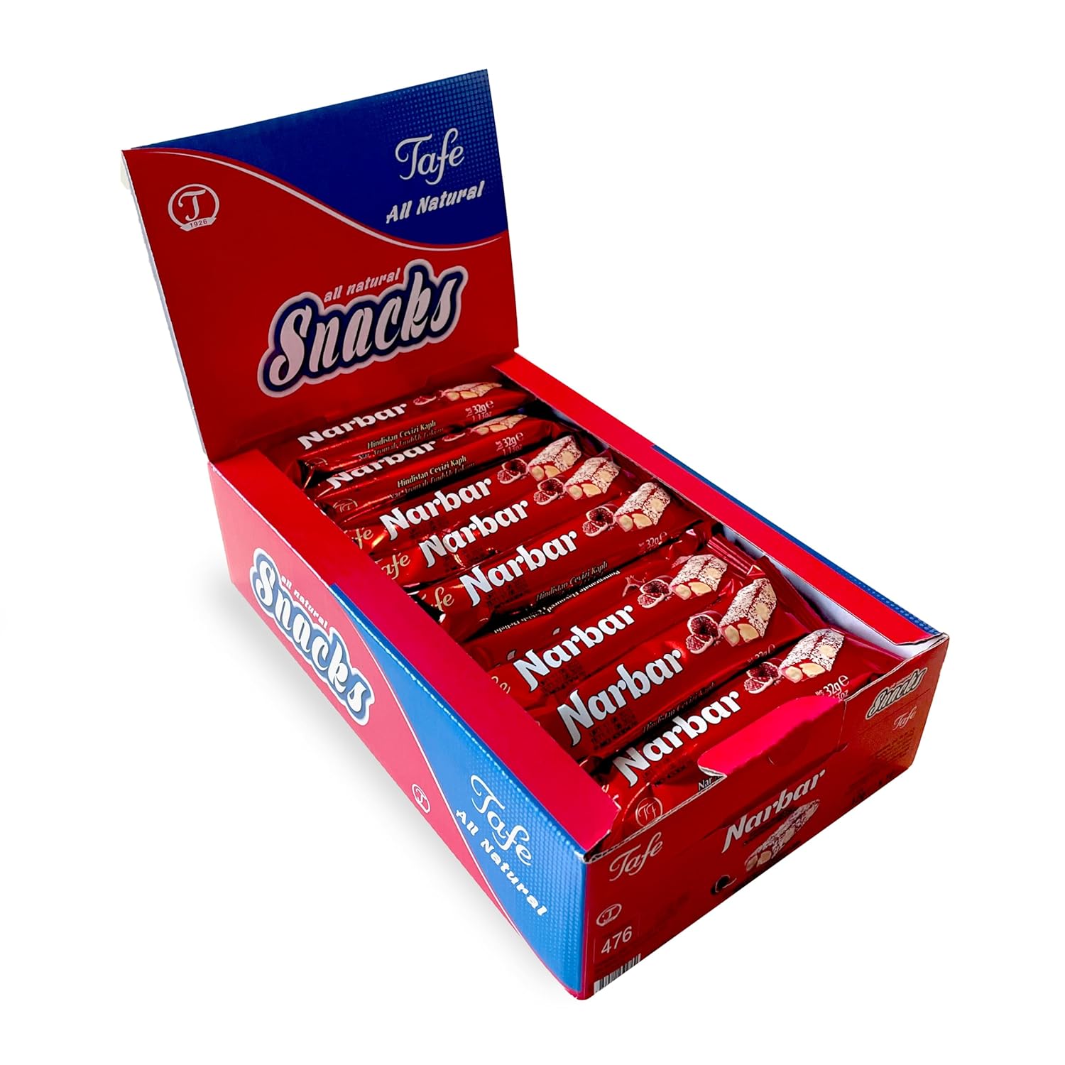 TAFE Narbar – Pomegranate Flavored Turkish Delight with Hazelnut & Coconut – Individually Wrapped Gourmet Candy Bar – Premium Mediterranean Sweet – 1.13 oz (32g) x 32 Bars in Gift Box