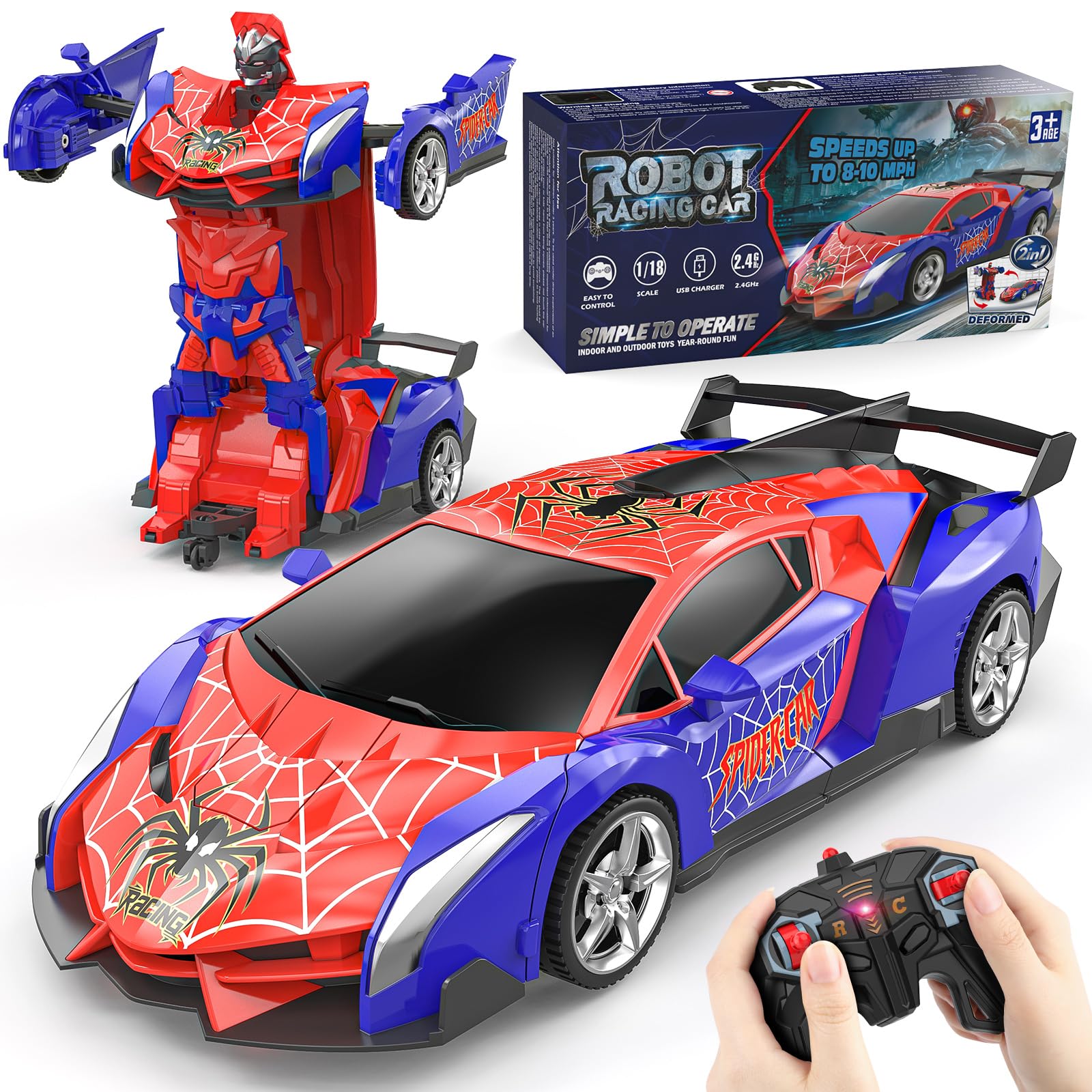 Macchina Telecomandata Robot, Spider Auto Radiocomandata Trasformabile | Giochi Bambini Bimbi 3 4 5 6 7 8 9 Anni, 1:18 Macchinina RC Car Elettrica Giocattolo Gioco Regalo Compleanno Natale