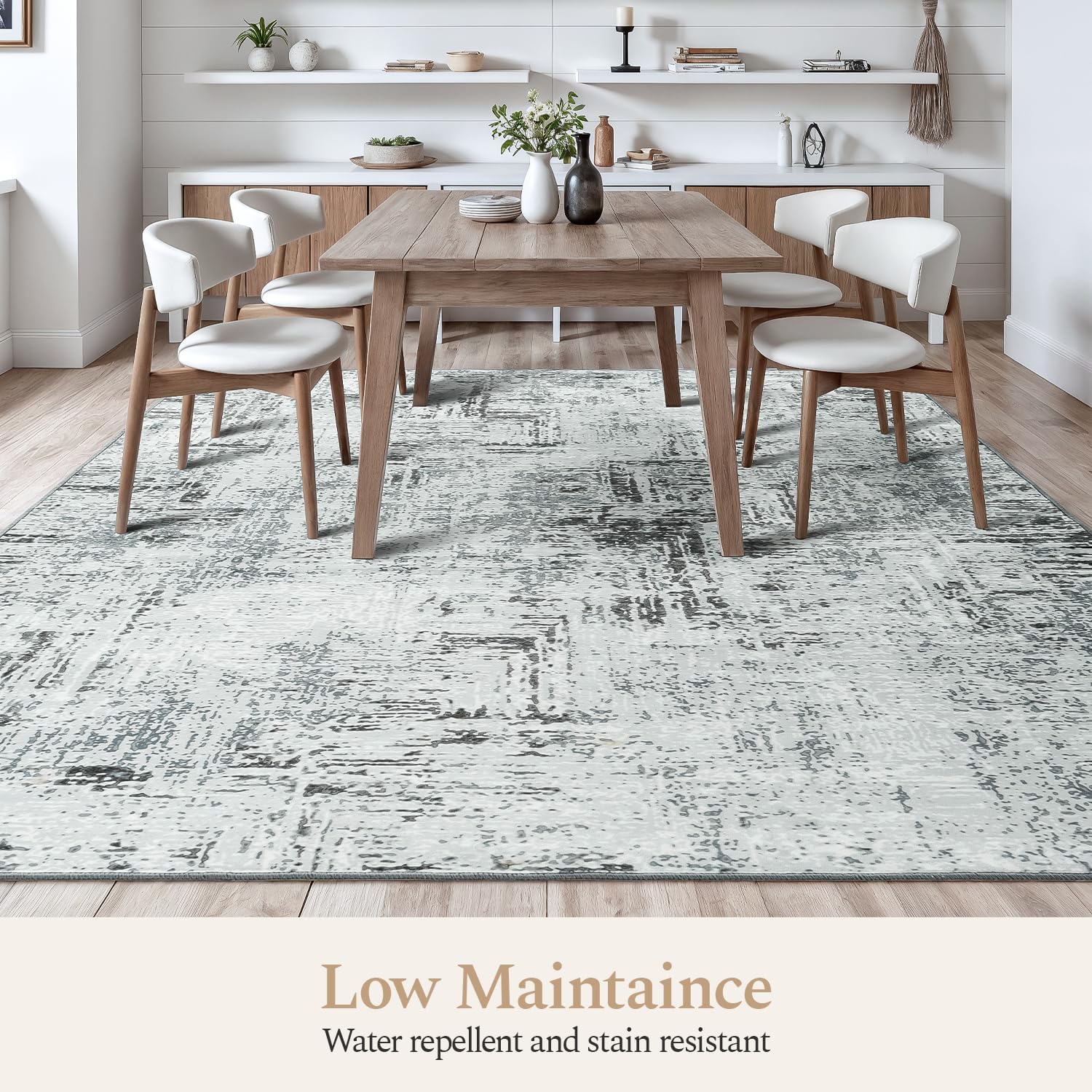 Rugflix 5x7 Washable Area Rugs, Neutral Boho Carpet Living Room Rug Non Slip Stain Resistant, Large Area Rug for Indoor Bedroom Dining Room Office, Blue/Grey