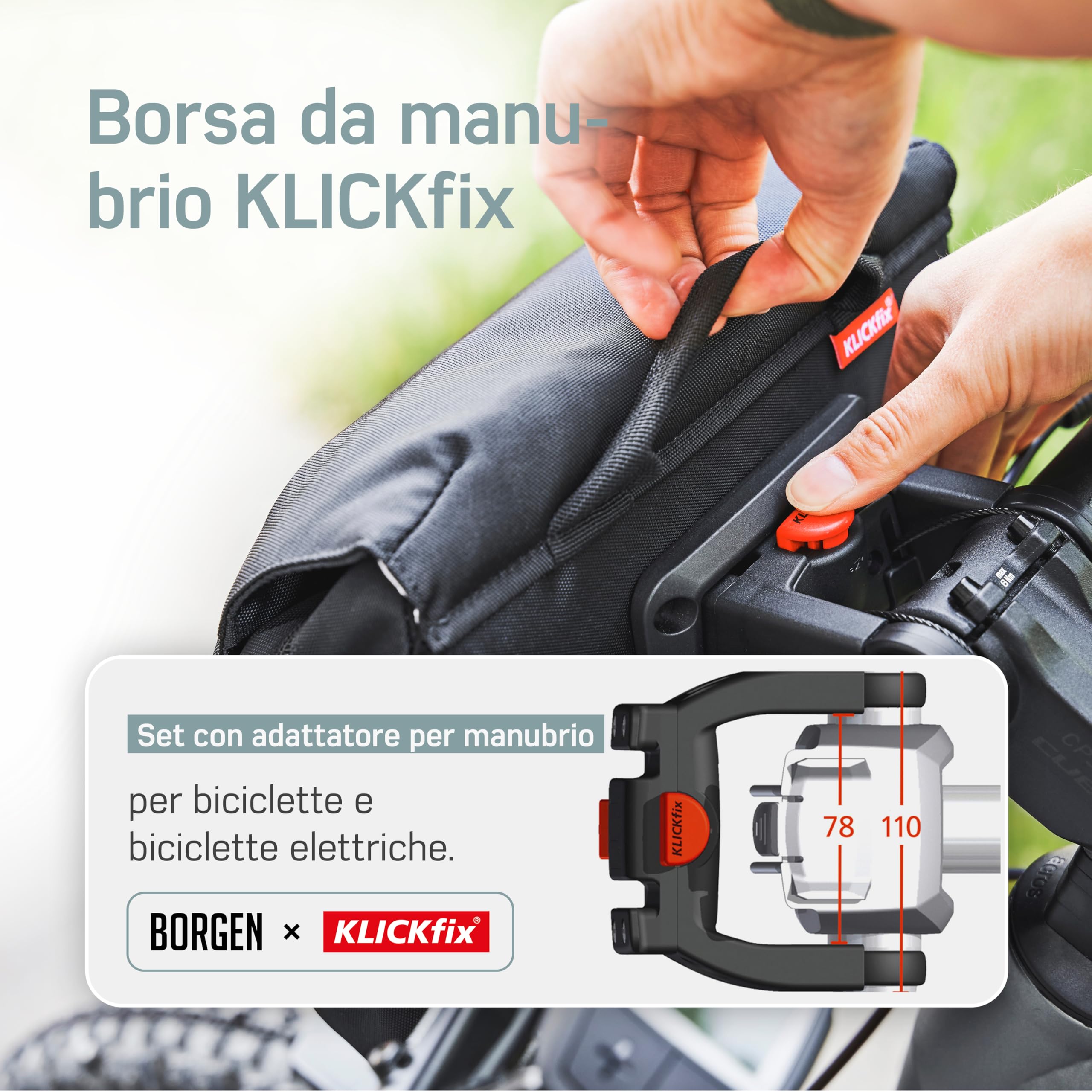 Borgen KLICKfix Borsa per manubrio bicicletta – Idrorepellente e capiente borsa per manubrio bicicletta 5 L – Borsa per manubrio bicicletta