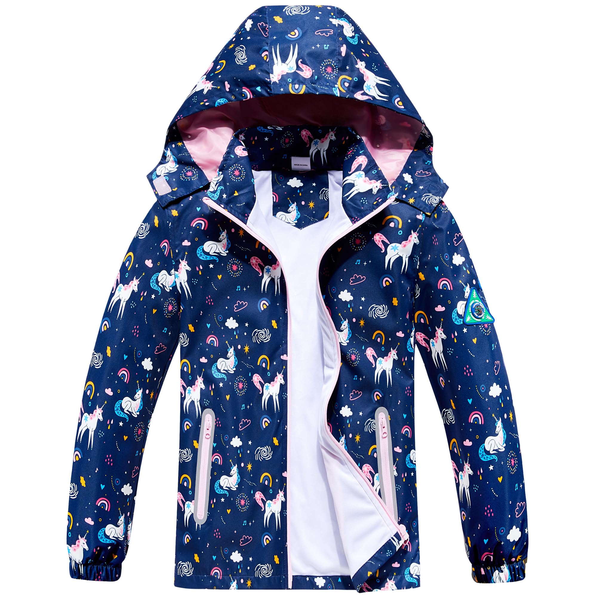 Fewlby Niñas Chaqueta Impermeable, Abrigo de Lluvia Chubasquero Infantil Poncho con Capucha Cortavientos Ligera Abrigo Prueba de Viento Primavera Otoño Abrigos Deportivos 2-10 Años