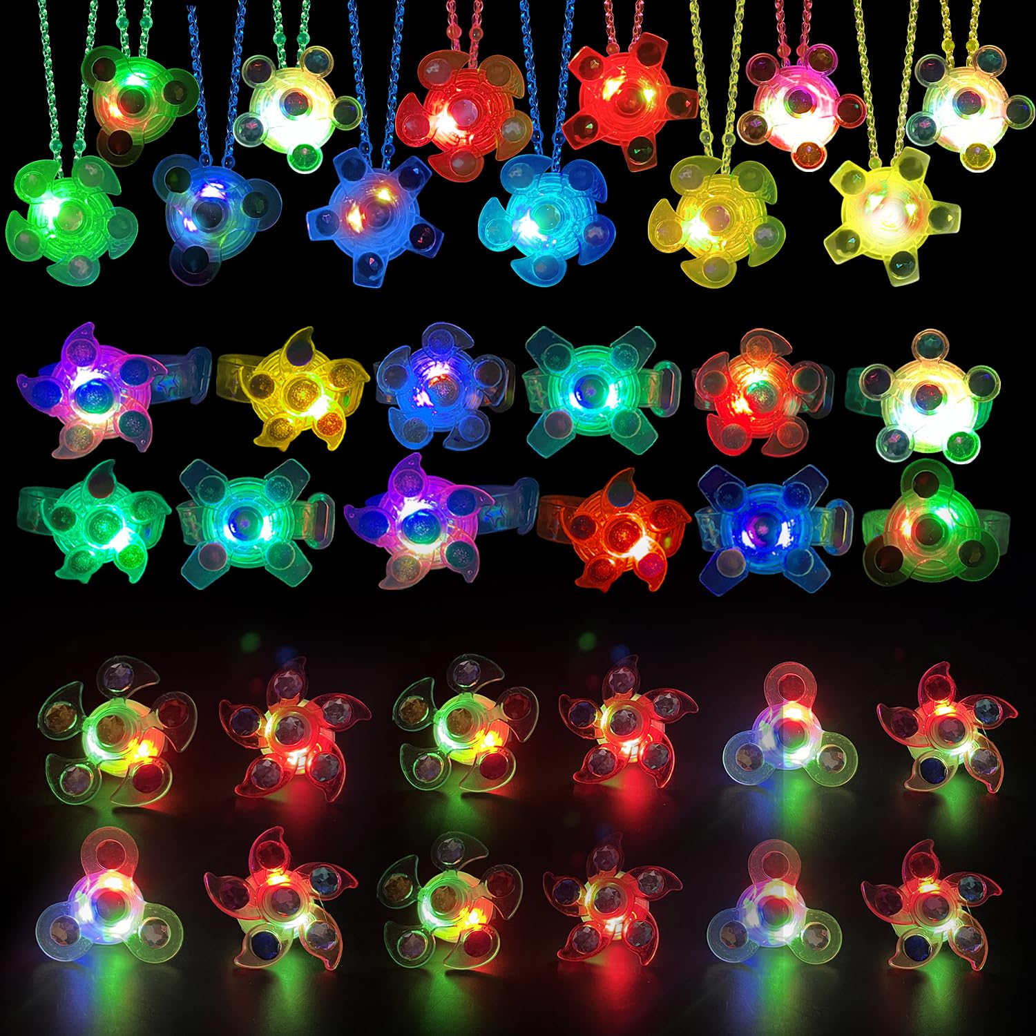 M.best36 Pack LED Light Up Fidget Spinner Party Favors Glow in The Dark Party Supplies Return Gifts for Kids Birthday Halloween With 12 Necklaces, 12 Ring, 12 Bracelet