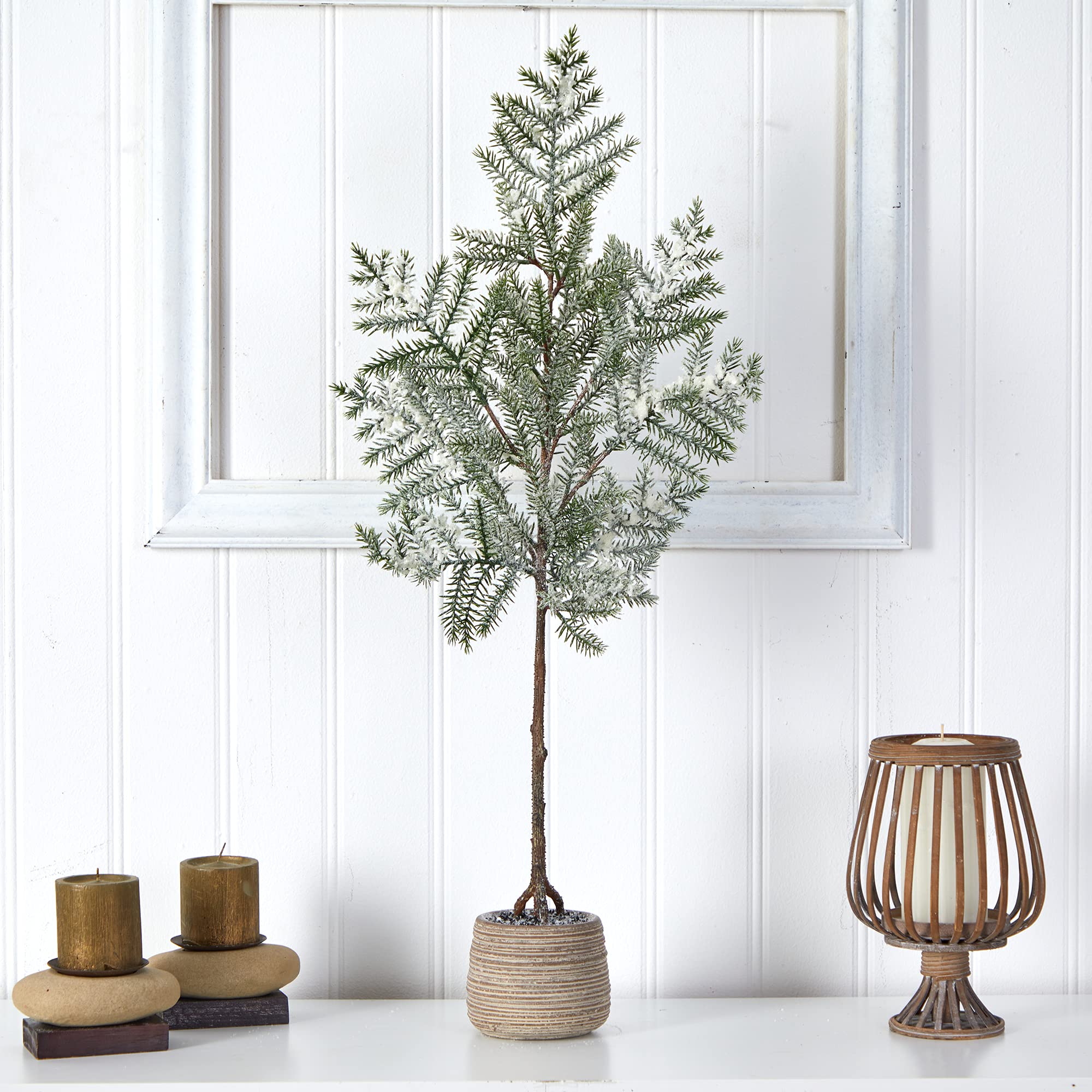 Sapins de Noël Presque naturels, Plastique, céramique, polystyrène, Vert, L x 25,4 cm x H 88,9 cm