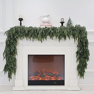 9FT Christmas Cedar Garland Artificial Real Touch Thickness Realistic Greenery Pine Garland for Mantle Fireplace Outdoor Indoor Christmas Decorations