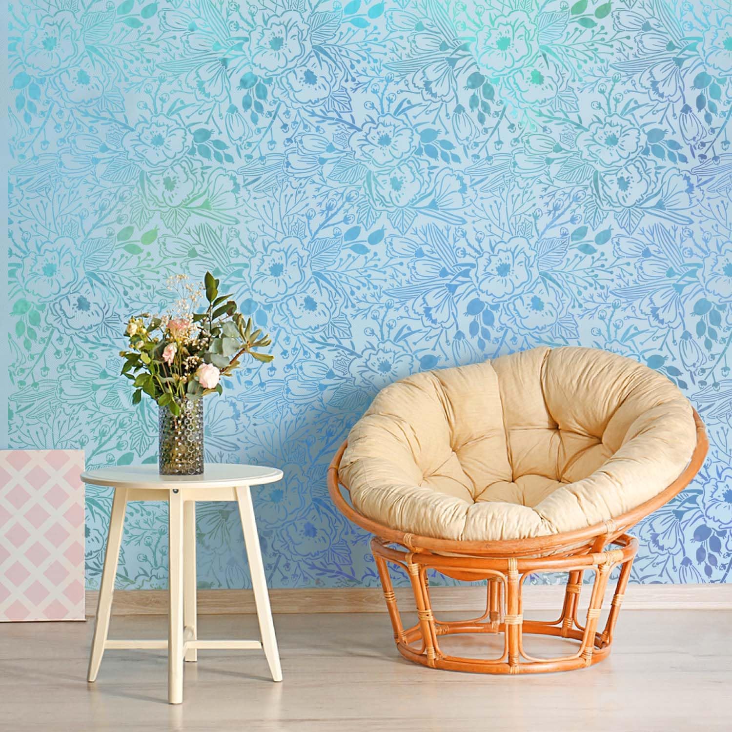 GSS Designs 12x12Inch Reusable Floral Wall Stencils Large Allover Wall Stencils Flower Wall Stencil for Painting