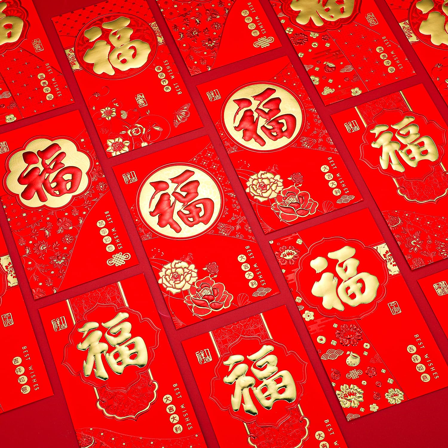 36 Stück Chinesische Rote Umschläge (HongBao) – 17x9 Cm, Mit Glückssymbolen, Für Neujahr, Hochzeit & Geschenke