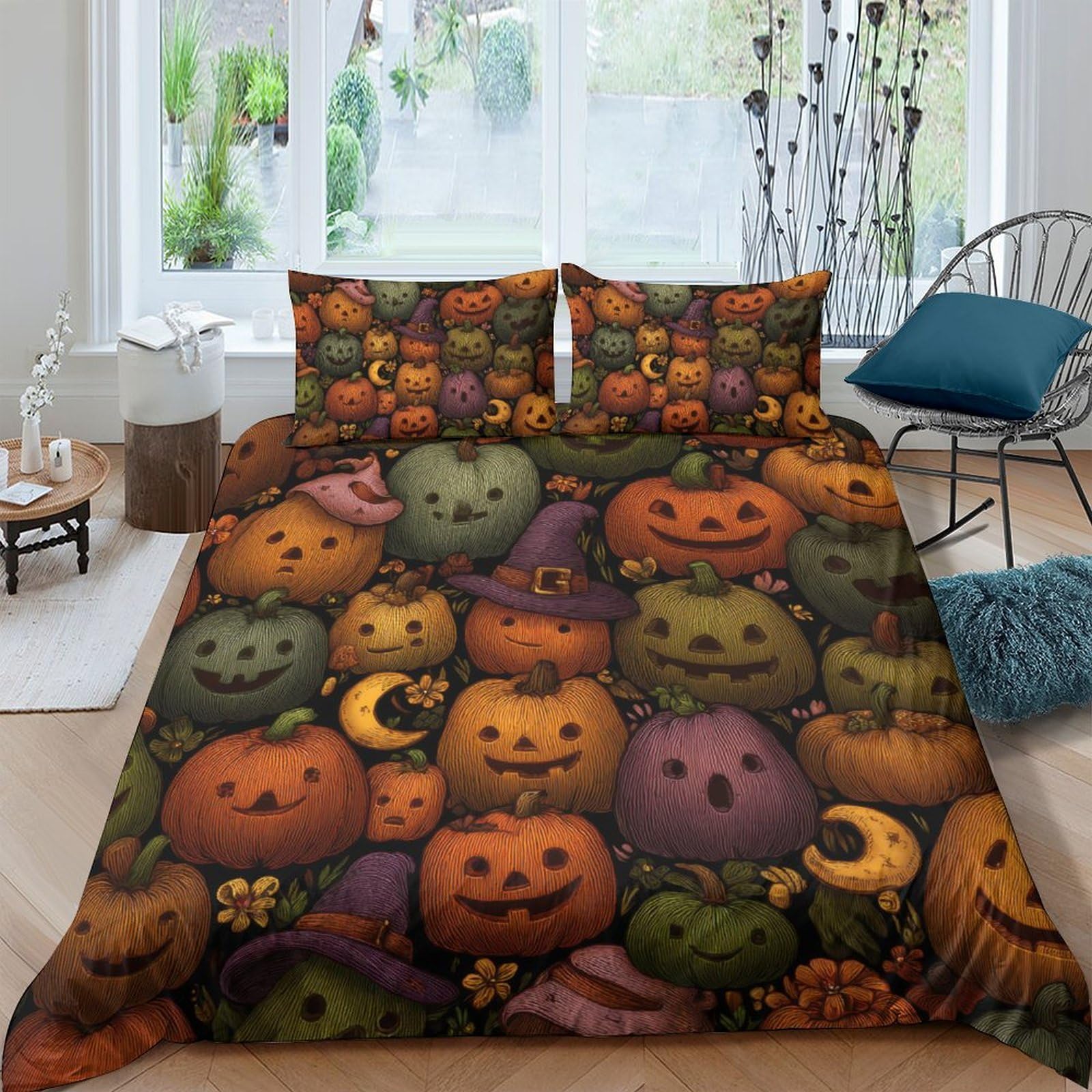 Ctjqhvkz Style-4 3D Printed Halloween Pumpkin Fitted Sheet Microfiber Soft Breathable Witch Moon Bed Cover For Bedroom Dorm Decor Single（135X200cm）