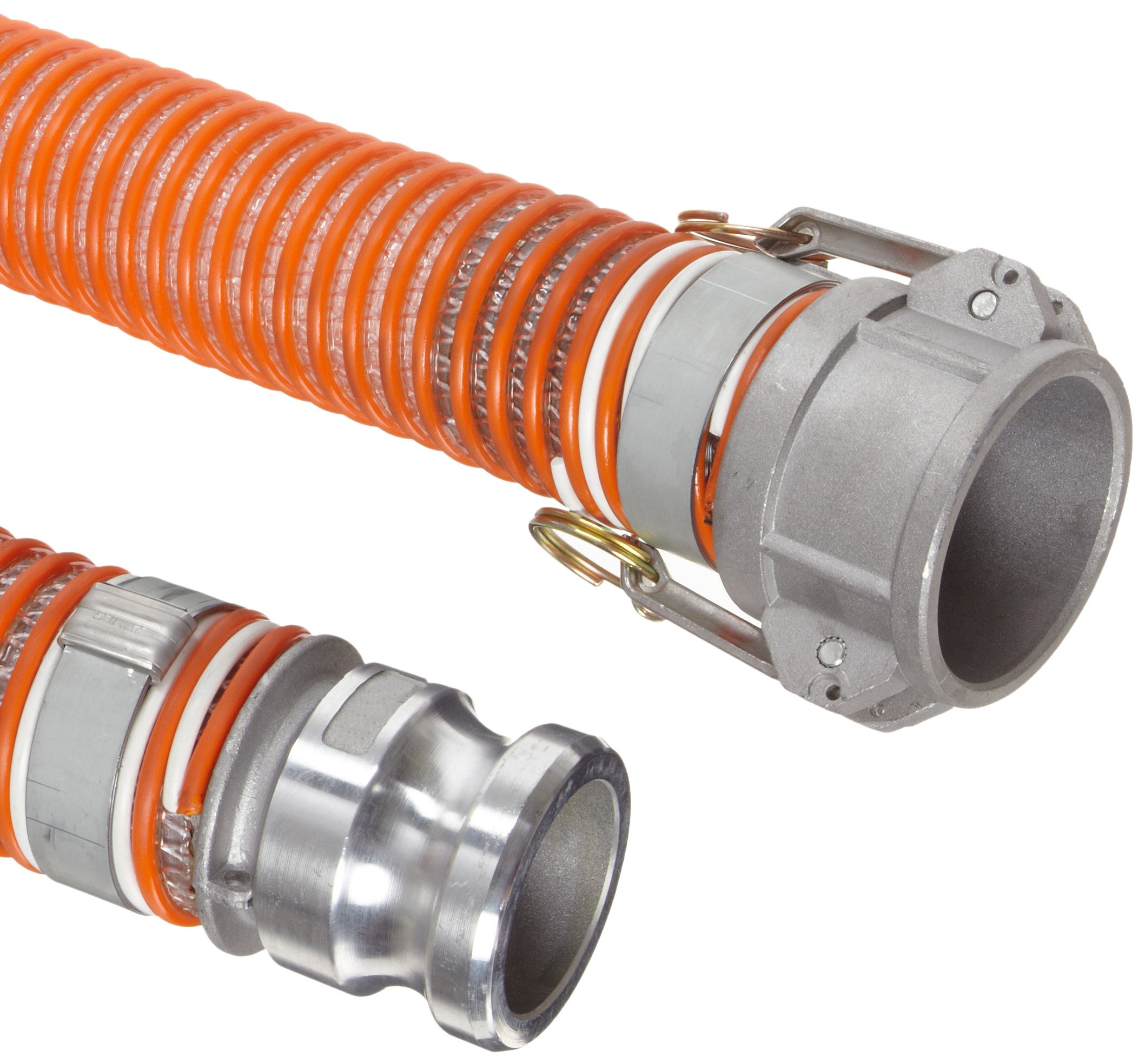 Unisource1580 Clear PVC Suction/Discharge Hose Assembly, 3" Aluminum Cam And Groove Connection, 28" Hg Vacuum Rating 100 PSI Maximum Pressure, 20' Length, 3" ID