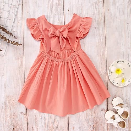 Miniatura 4 de Vestido de verano para niña pequeña, de algodón, lino, con volantes, halter, sin mangas, casual, para playa, fiesta, 2-7 años