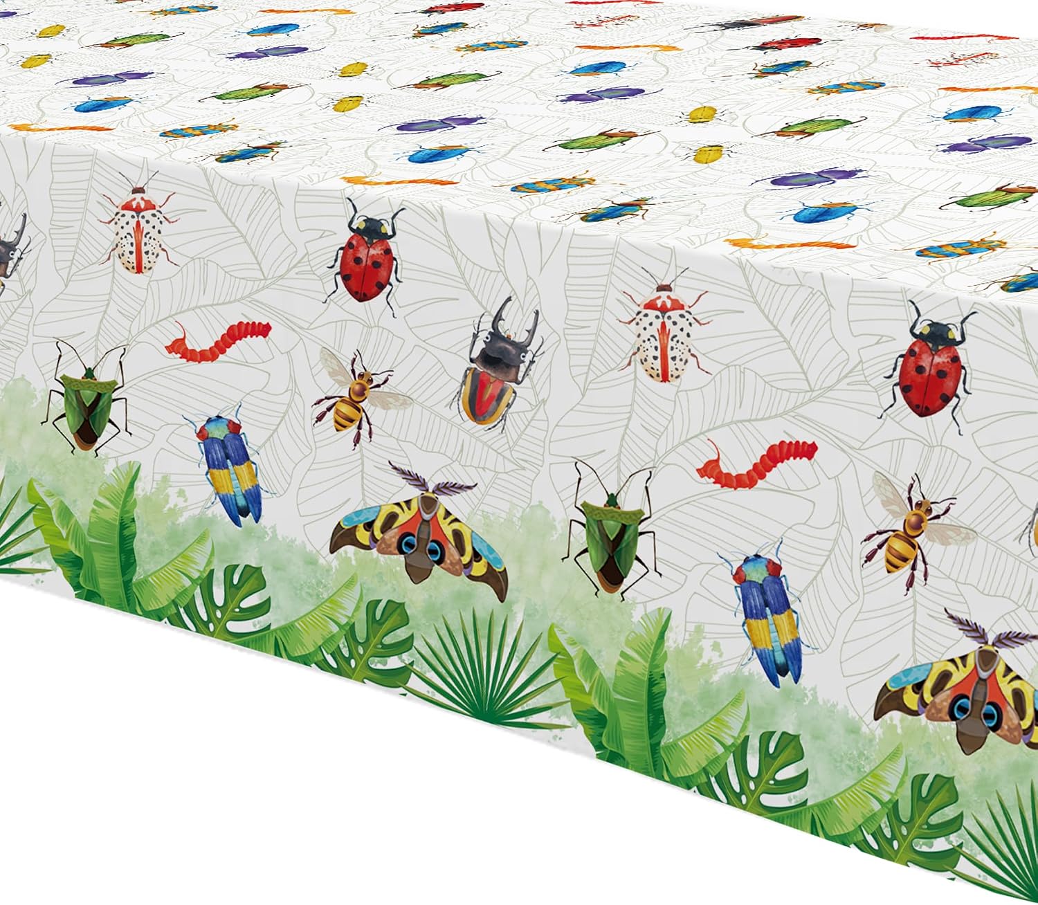 Bug Birthday Party Tablecloth Decorations, Disposable Bug Party Supplies Table Cover, Spring Summer Nature Insect Theme Birthday Baby Shower Table Cloths, 3 Pack, 54in x 108in