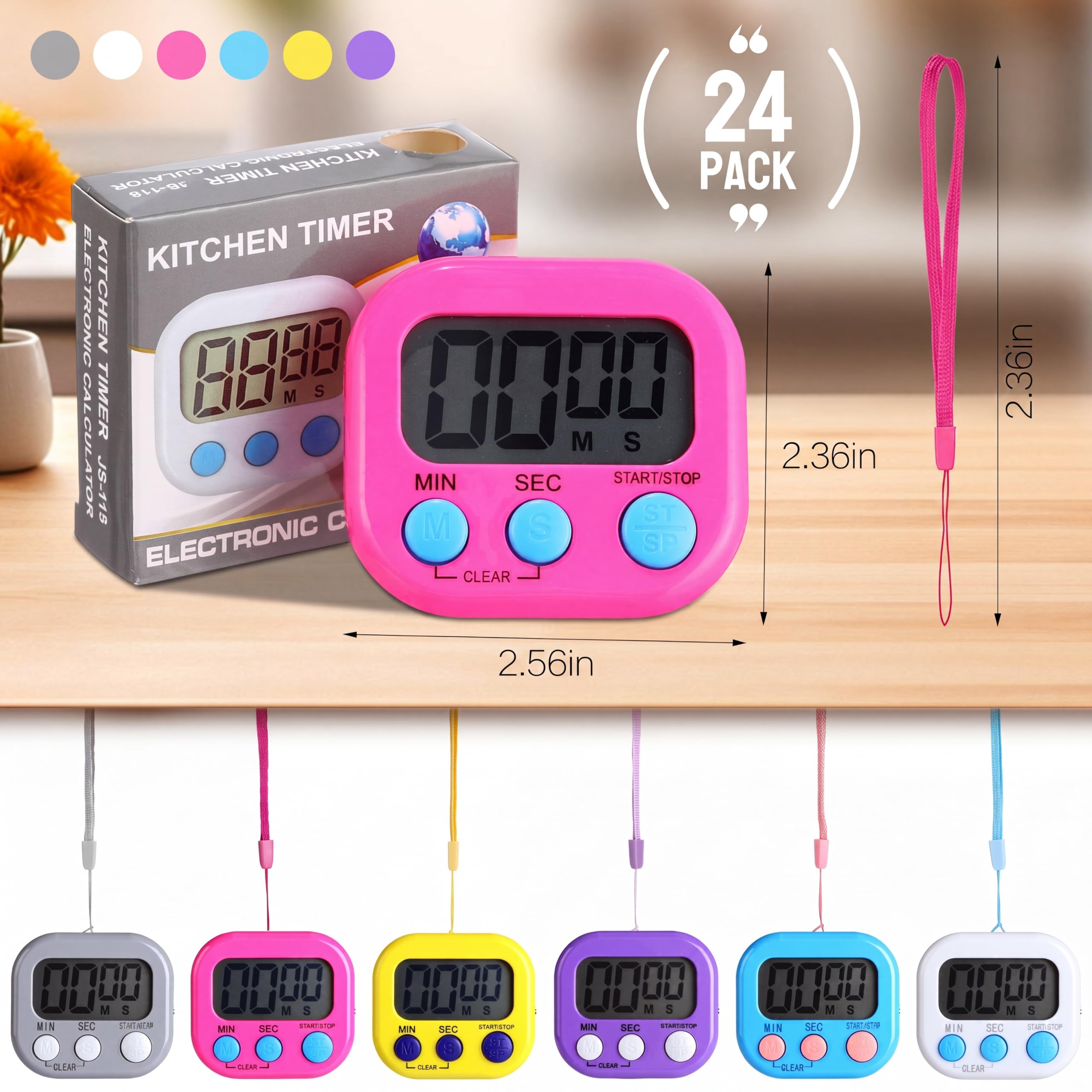 Leumoi Mały cyfrowy zegar kuchenny ze smyczami, magnetyczny tył i przełącznik, minuta, sekunda, odliczanie, duży wyświetlacz LCD, głośny alarm dla nauczyciela, gotowania, pieczenia, kolorowy