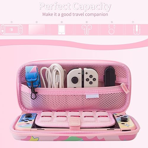 Miniatura 3 de Cute Carrying Case for Nintendo Switch OLED, Pink Travel Carry Bag for Star, Accessories with Protective Hard Shell, HD Screen Protector, Adjustable