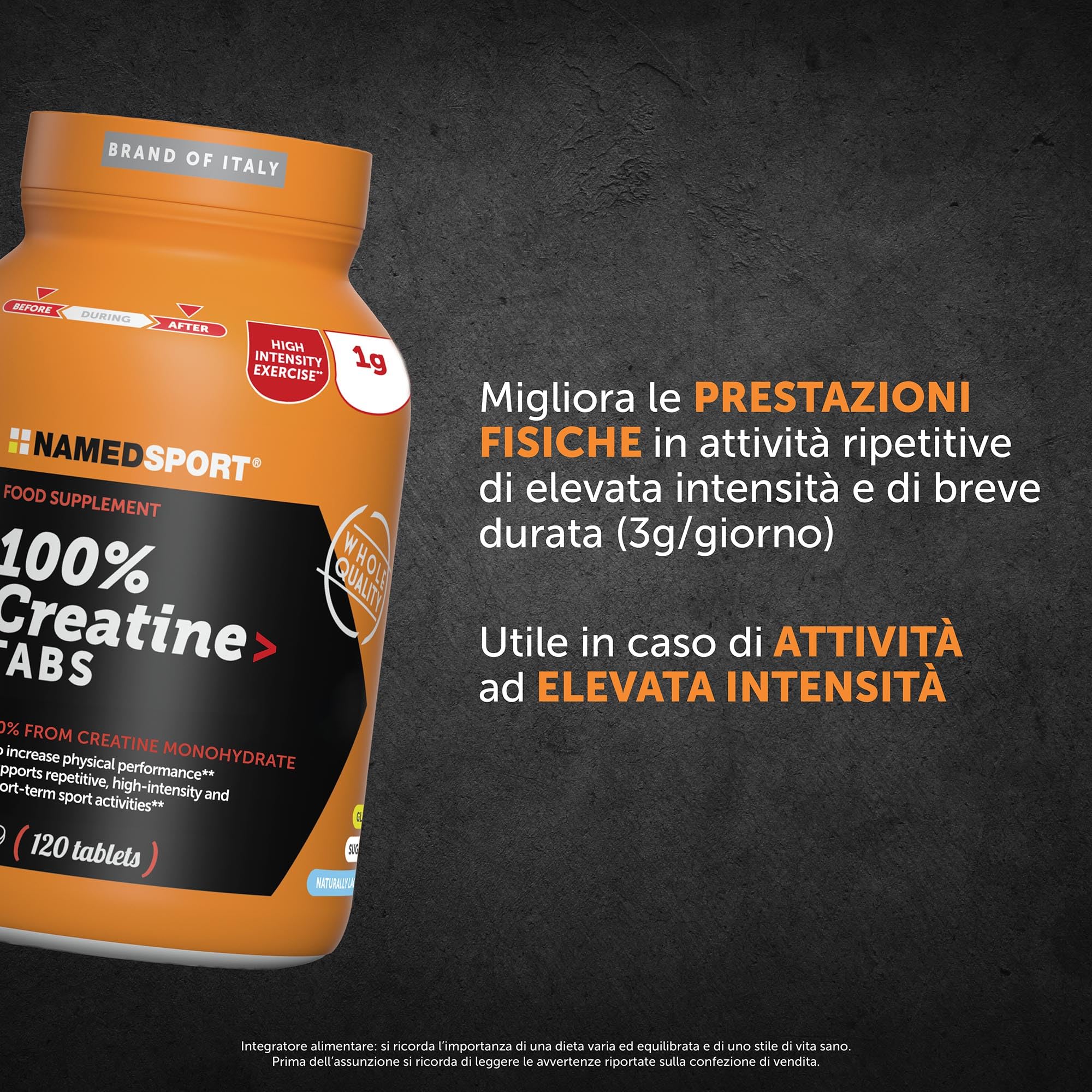 NAMEDSPORT SUPERFOOD Creatina Monoidrato Pura | Incrementa le Prestazioni Fisiche | Creatina Pura per Bodybuilding, Crossfit e Sport di Potenza | Integratori per il Fitness | 120 Compresse 80 Mesh