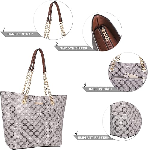 Vista 121 de Montana West Bolso de mano para mujer con asa superior con cadena Gris/Negro,M Café,M Deep Rose Rojo,verde, (M Green),Beige,Monograma