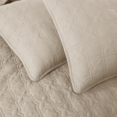 Miniatura 6 de B2EVER Juego de ropa de cama de tamaño individual beige con funda de almohada, colcha ultra suave, manta acolchada ligera color gris pardo, funda de