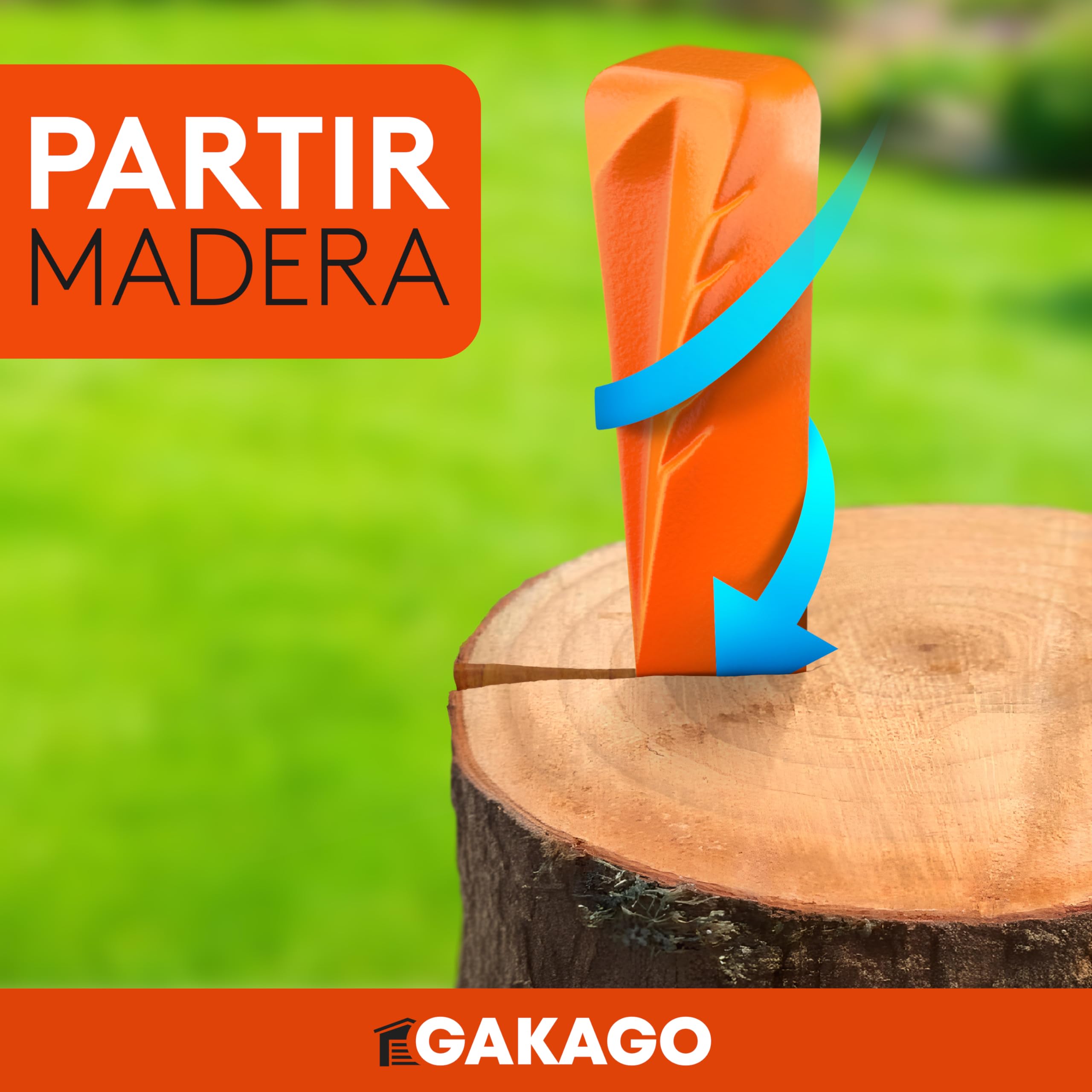 Gakago Cuña de división para Madera - Potente cuña de división rotativa con Fuerte acción de división - Cuña de división forjada de Acero Macizo en Color señal y Gran Superficie de Impacto