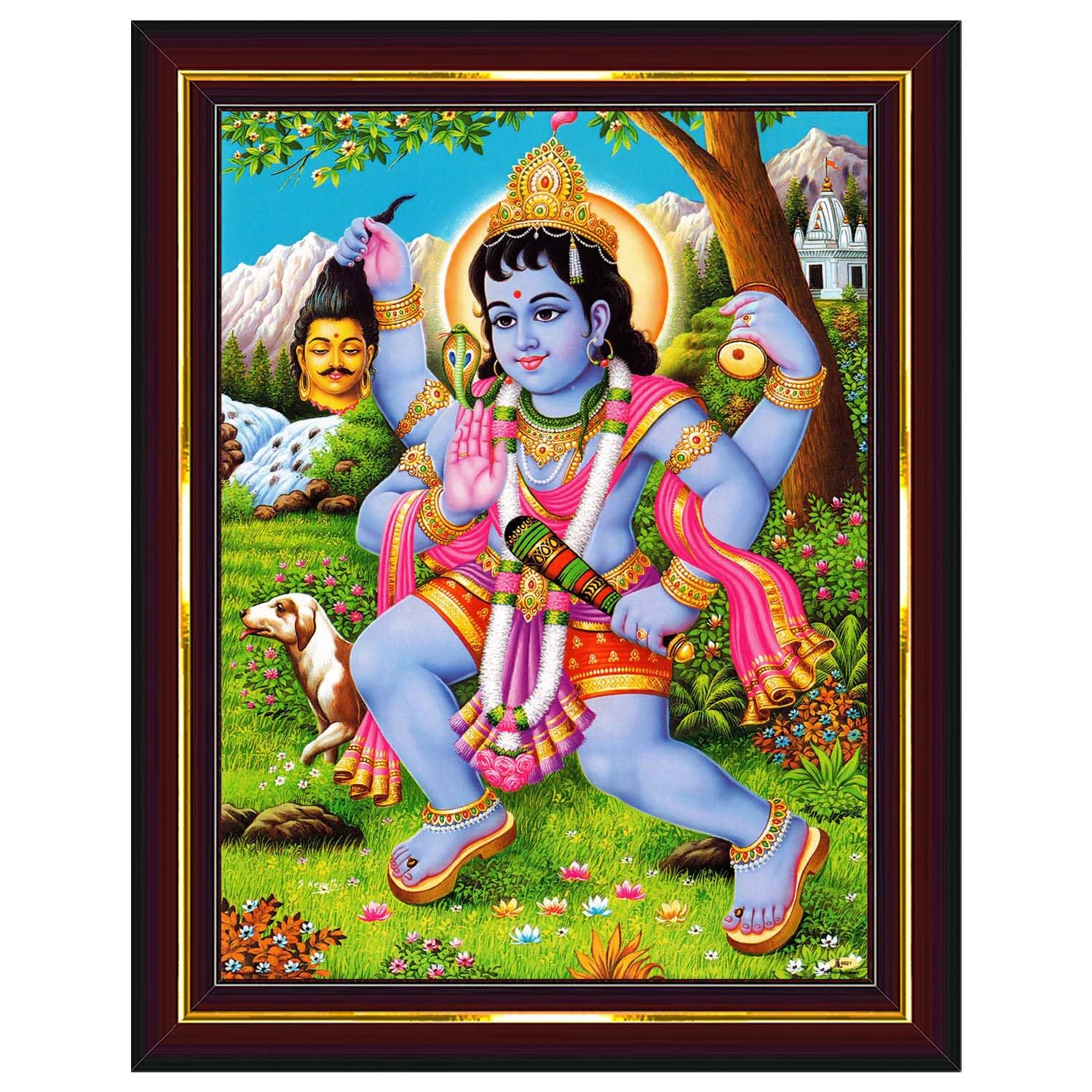 Kala Bhairava Kaal Bhairav Baba Bairavar Wall Painting Framed Home Decor (Wood,Matte,Brown,Small Size,6 x 8 Inch) B1275S-image-13