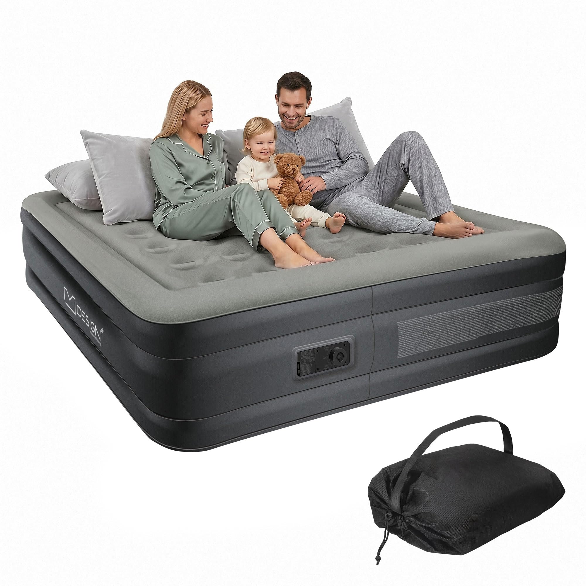 ML-Design Luftmatratze 2 Personen 203x157x47 cm Grau, TÜV Zertifiziert, Luftbett selbstaufblasend mit elektrischer Luftpumpe 230V, Aufblasbare Matratze für Camping, Gästebett Doppelbett + Tragebeutel
