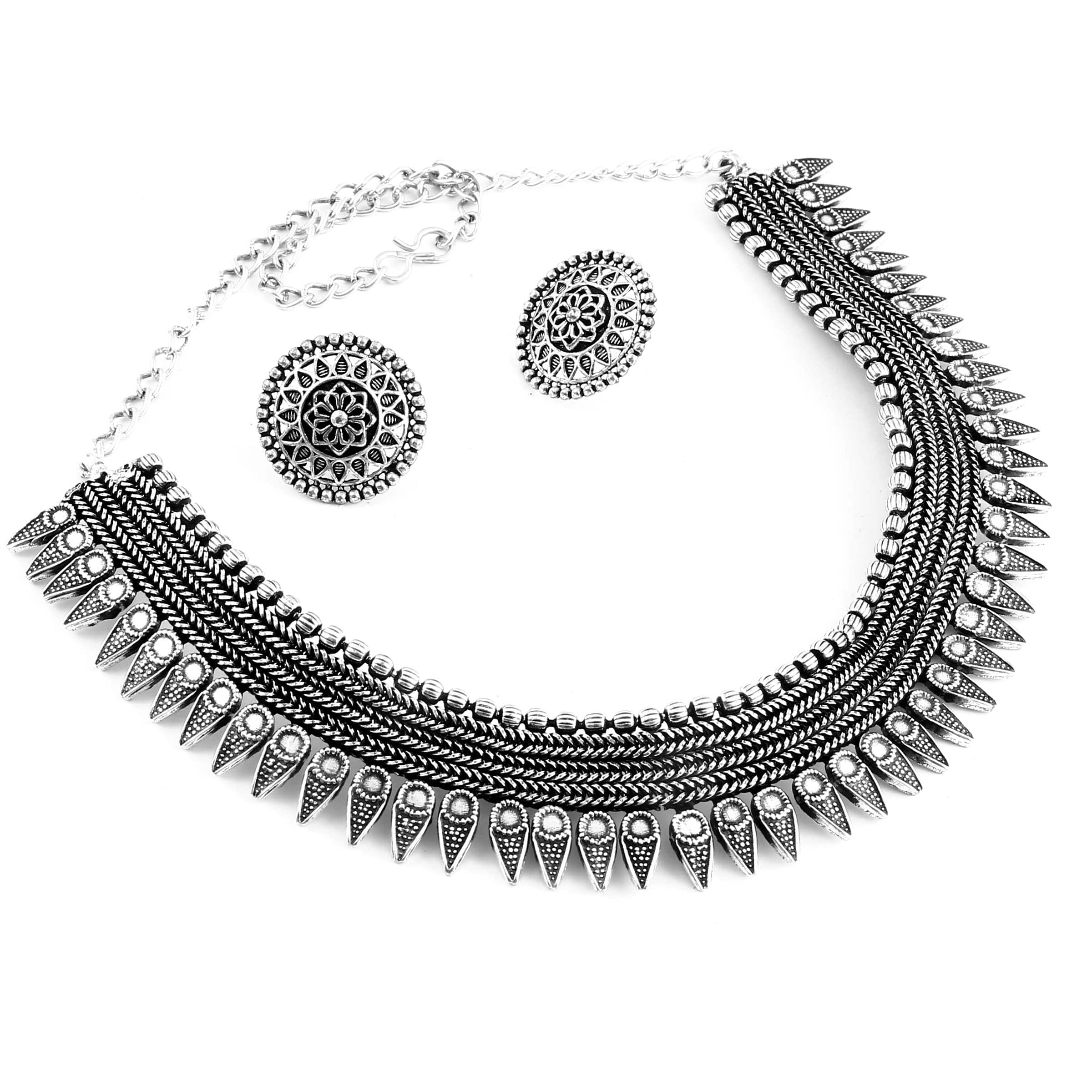 HANIYA Oxidized German Silver Plated Jewellery set for women & girls ethnic traditional set, Adjustable, Metal