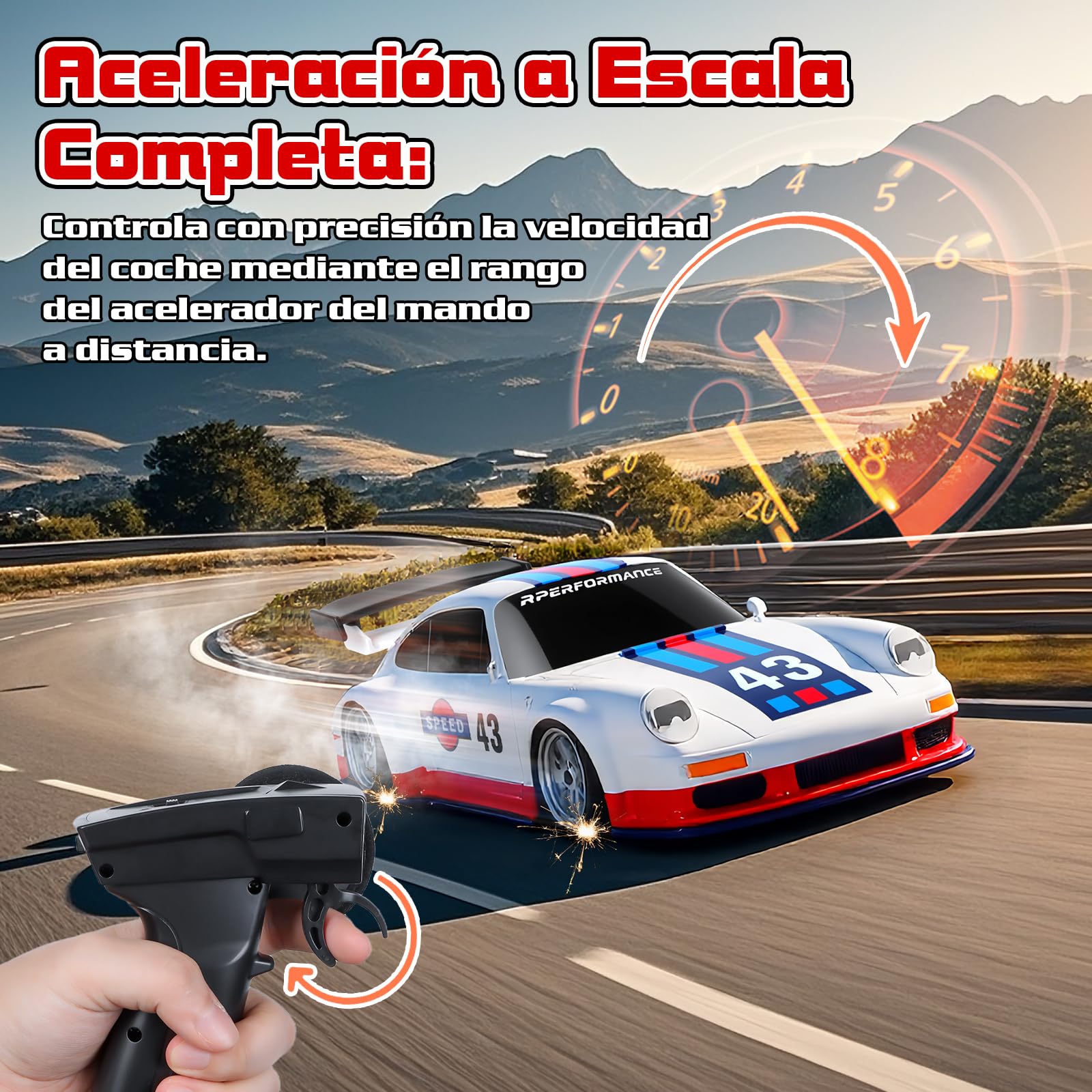Joellfuner Coche Teledirigido Drift, 1:43 Mini Drift RC Car, 4WD Coche Radiocontrol con Kit Barricada y Luces LED, 15km/h, Coche Teledirigido de Juguete para Niños Mayores de 14 Años (Gyroskop)