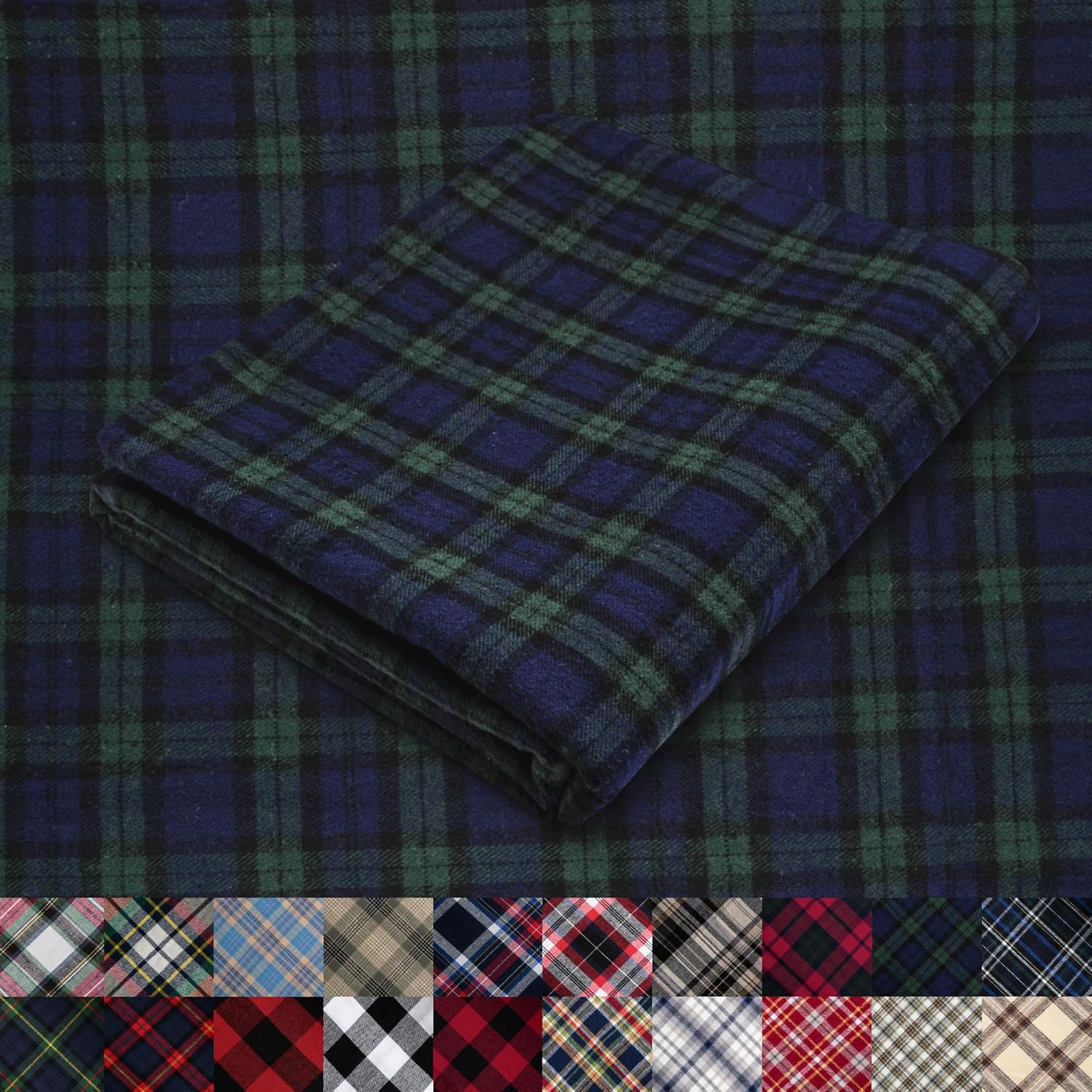 Pico Textiles 10 Yards Bolt Blue and Green Blackwatch Tartan Plaid Flannel Fabric
