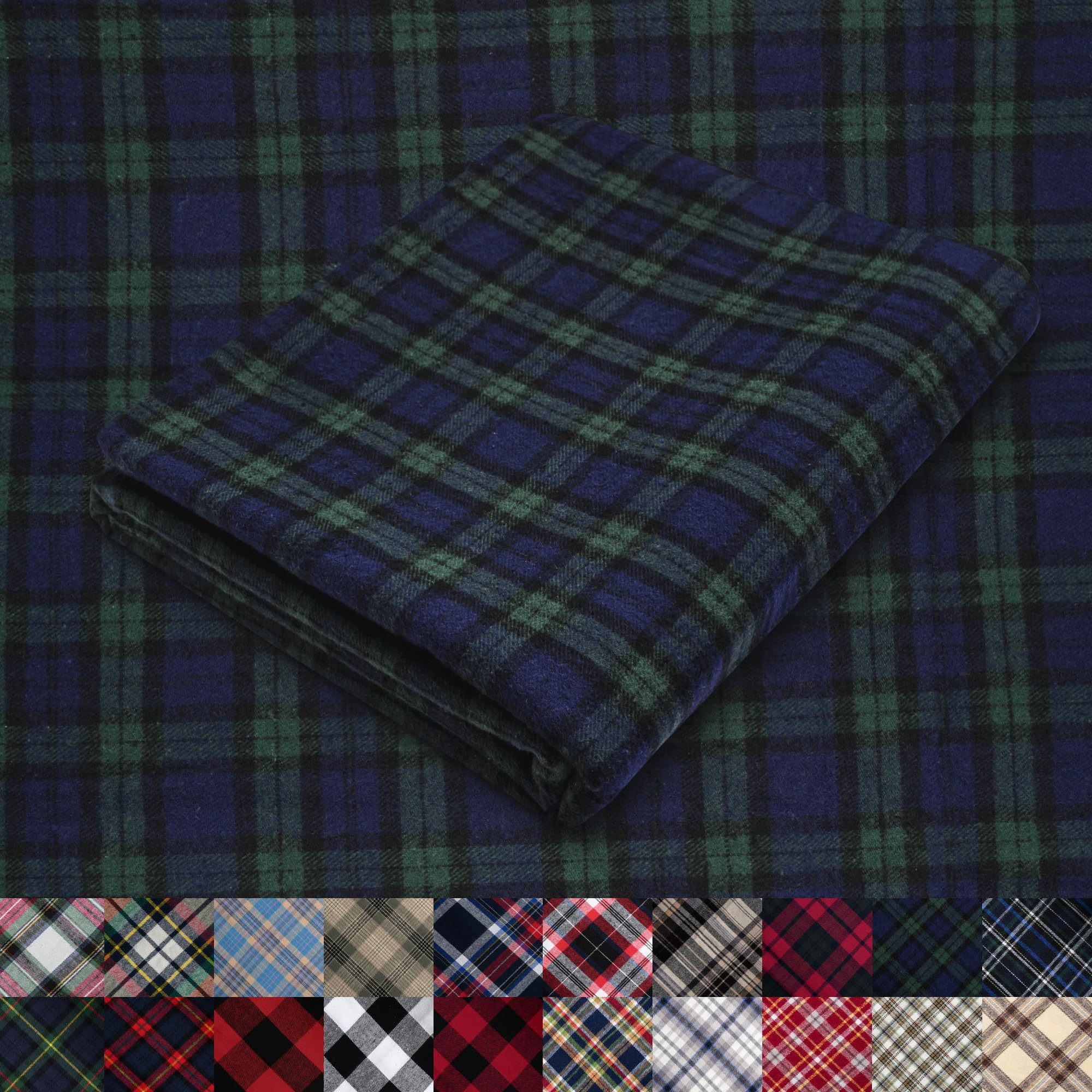 Pico Textiles 10 Yard Bolt Blue & Green Blackwatch Plaid Flannel Fabric