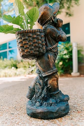 Miniatura 6 de XBrand Estatua de jardín de bronce sintético de óxido de magnesio de 24 pulgadas de alto con maceta pequeña, decoración al aire libre, escultura de
