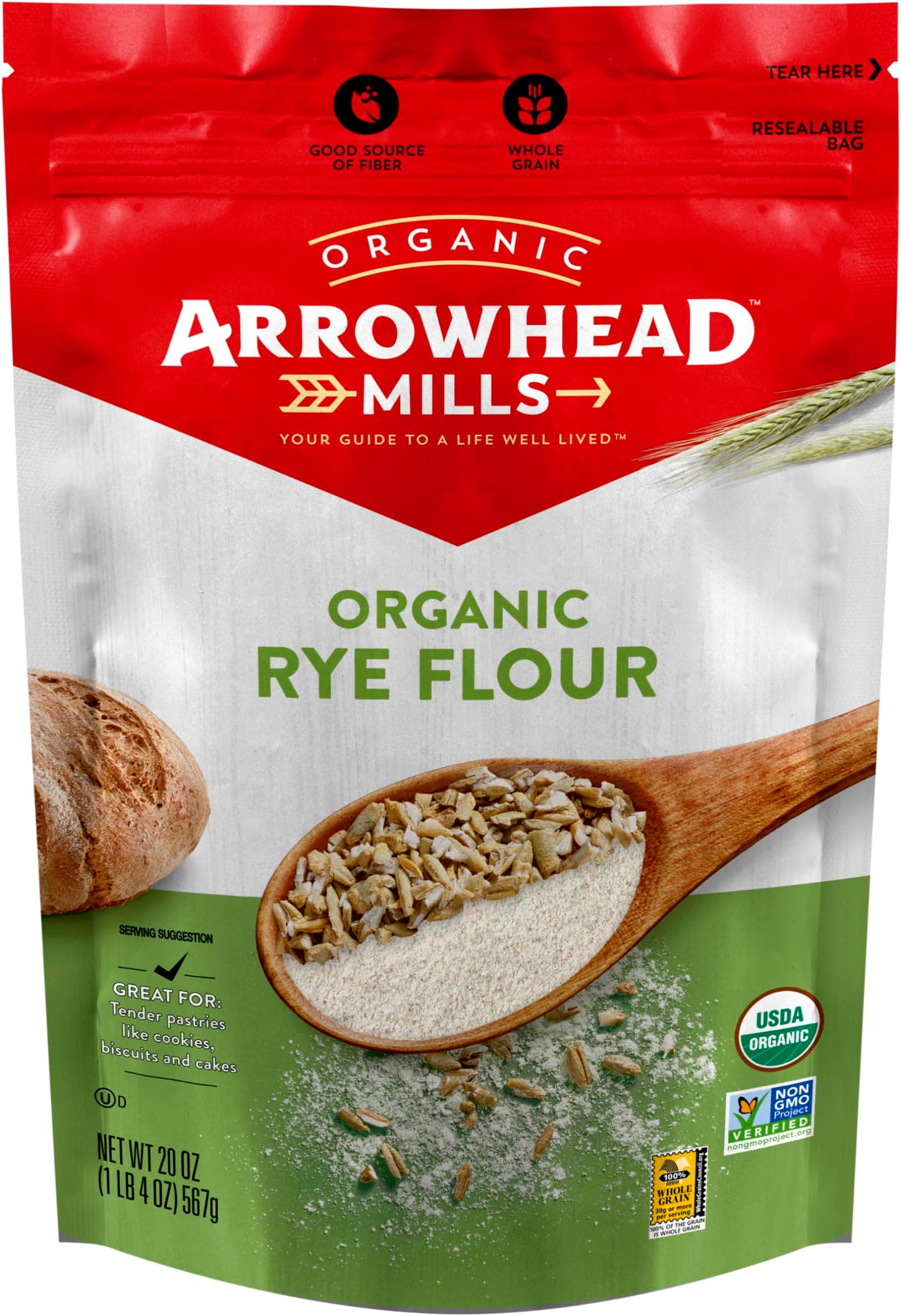 Arrowhead Mills Organic Rye Flour, 20 oz (3 Pack)
