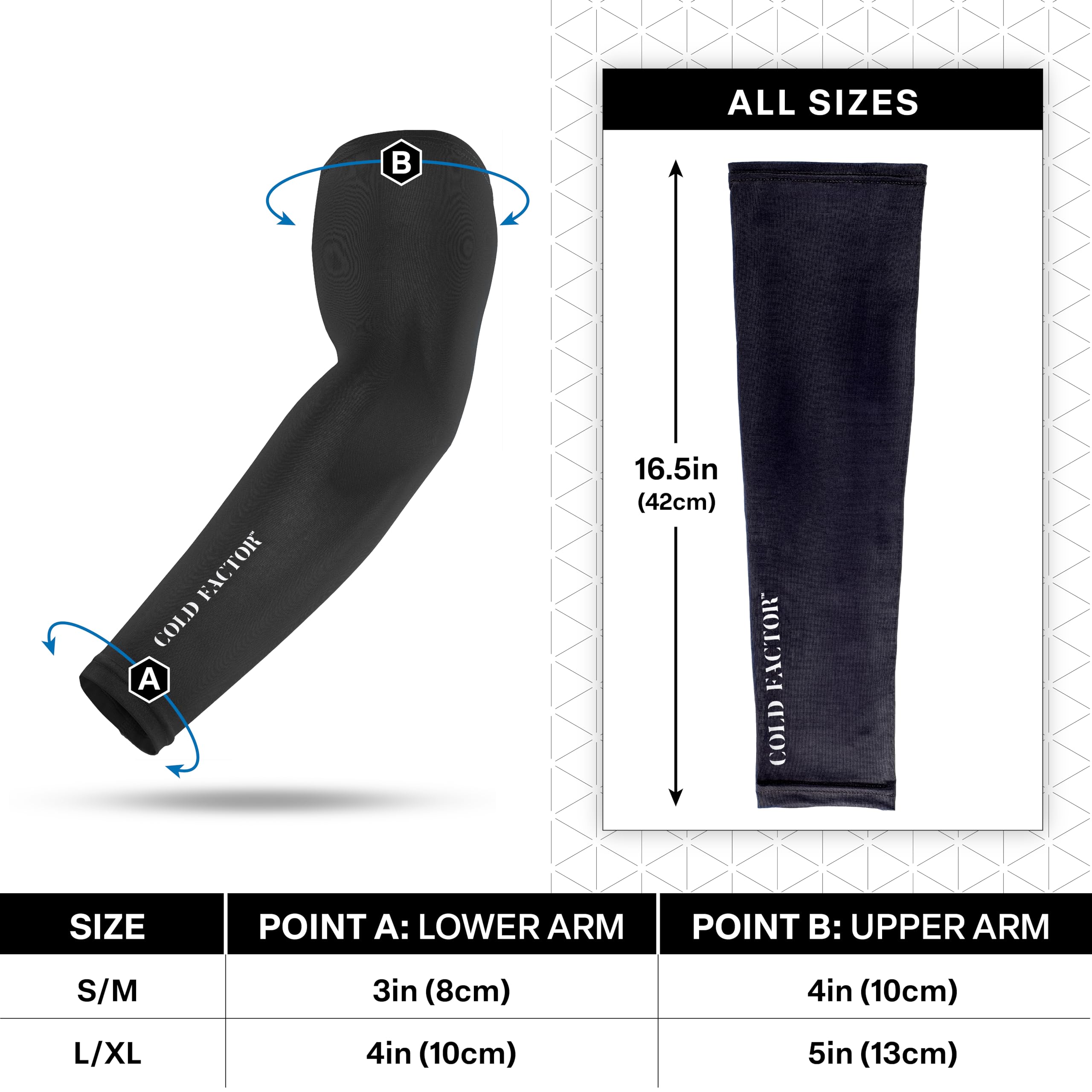COLD FACTOR Mangas de brazo de enfriamiento instantáneo, tecnología avanzada de refrigeración evaporativa sin químicos, UPF 50+, absorbe la humedad, Negro -, Small/Medium