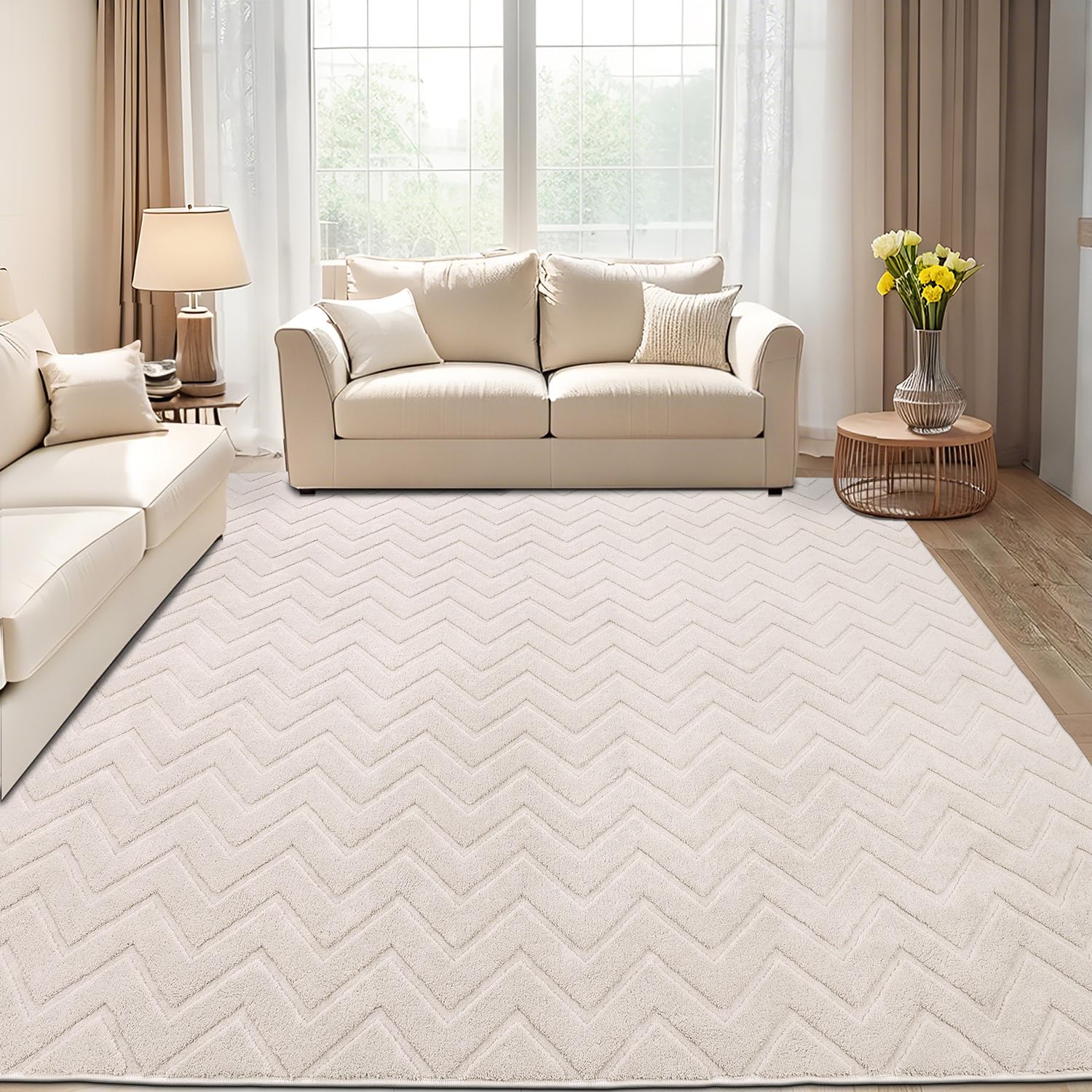 SHACOS Alfombra Grande Beige 160x230cm para Salón de Pelo Corto Moderna Alfombra Antideslizante Pie de Cama Dormitorio Alfombra Bohemia Habitación Suave Alfombra Decorativa para Sala de Estar