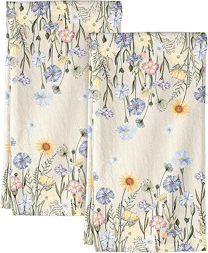 Miniatura 14 de Juego de toallas de cocina de saco de harina - Juego de 2 toallas de cocina de primavera con asa para colgar 18x26 pulgadas, paños de algodón Flor