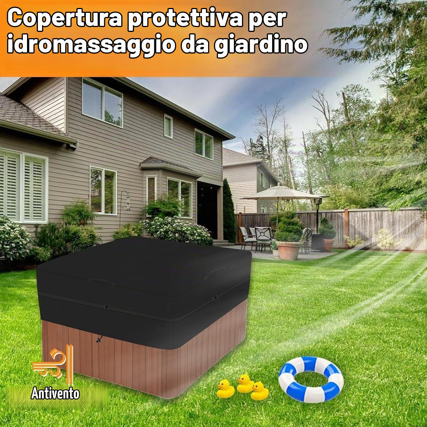 Copertura Vasca Idromassaggio, Oxford 600D impermeabile, 220x220x85 cm | Telone per vasca idromassaggio da esterno, copertura protettiva quadrata, impermeabile, protezione UV.