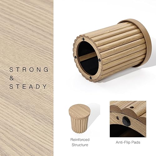 Miniatura 6 de LuxenHome - Mesa auxiliar redonda de madera, mesa auxiliar acanalada de 19 pulgadas para espacios pequeños, mesas decorativas de madera modernas de