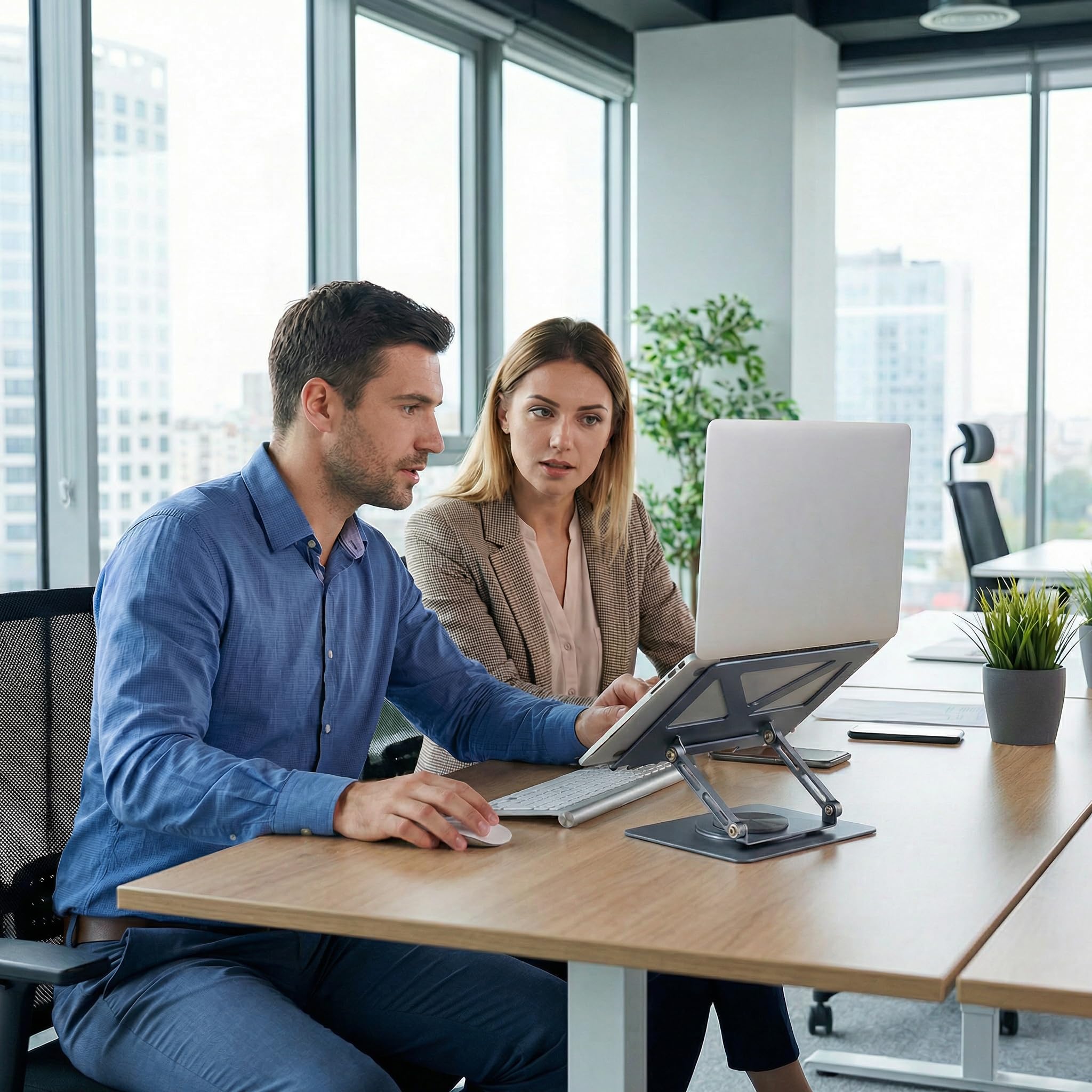 Supporto per laptop con base girevole a 360°, supporto ergonomico per computer da scrivania, regolabile in altezza regolabile, supporto pieghevole per laptop, supporto stabile in metallo per
