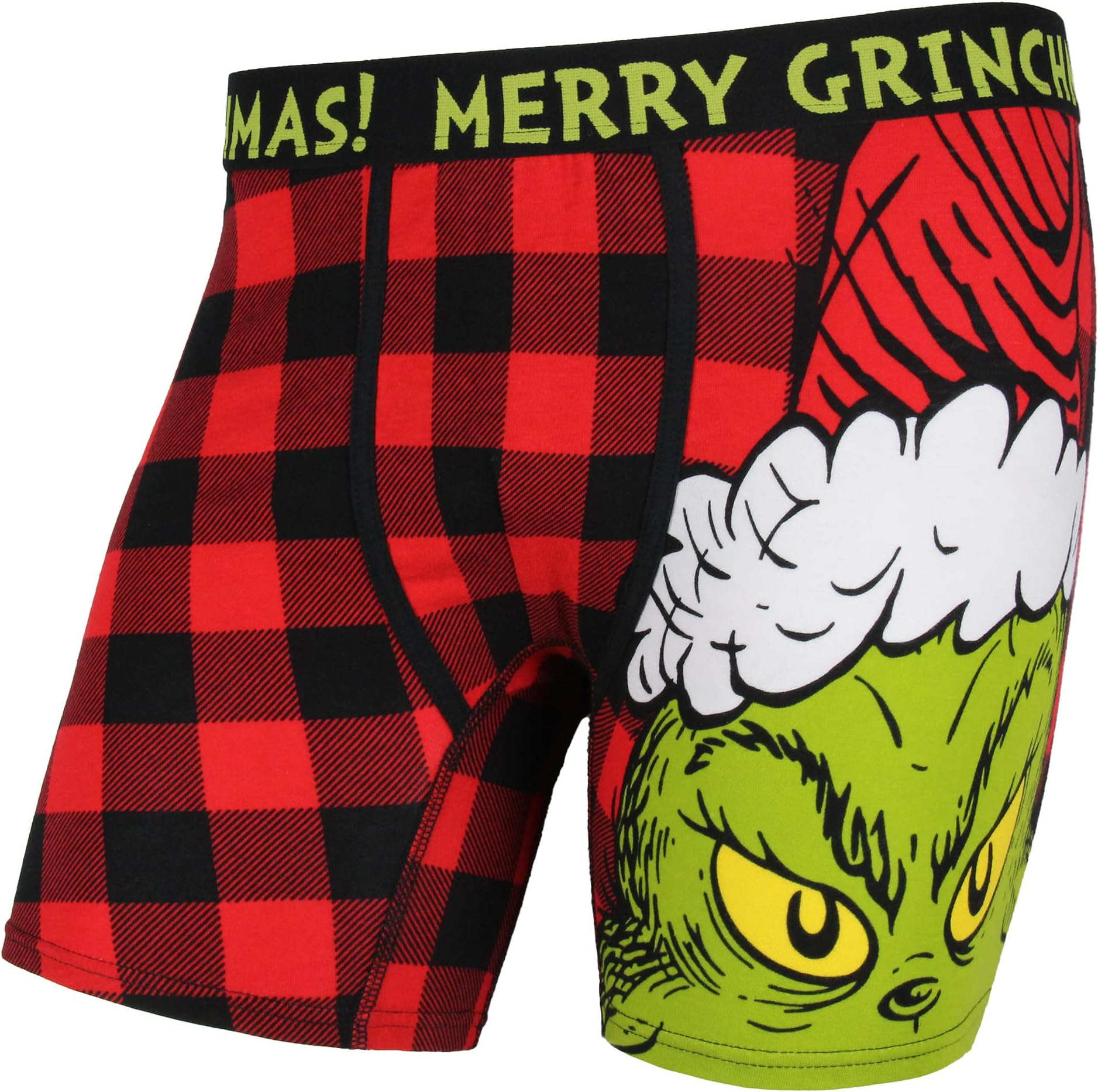 Grinch Boxers Men's Grinch Santa Merry Grinchmas Holiday Novelty Buffalo Plaid Boxer Briefs Underwear