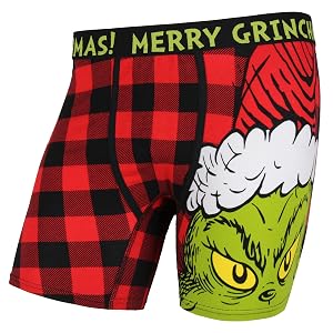 Dr Seuss Grinch Boxers Mens Grinch Santa Merry Grinchmas Holiday Novelty Buffalo Plaid Boxer Briefs Underwear