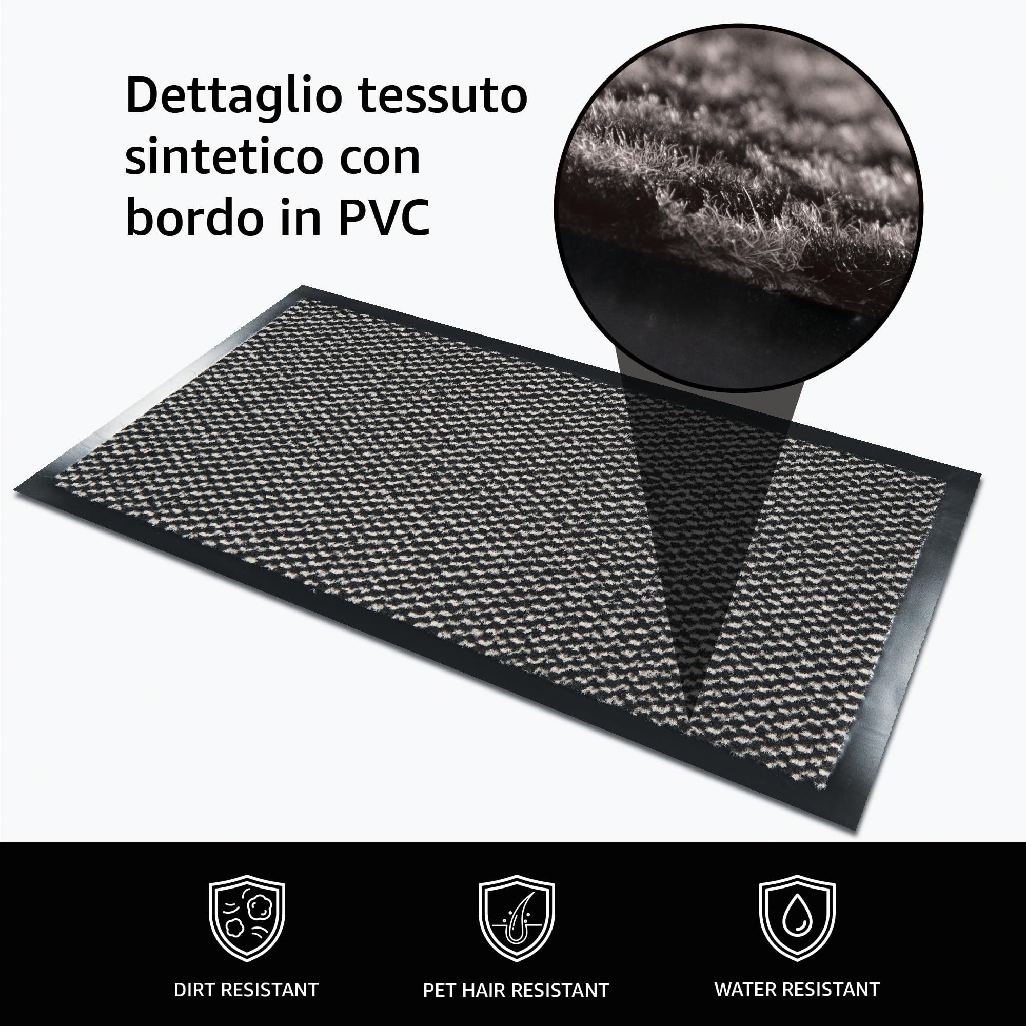 Comart - Zerbino Asciugapassi New - Tappeto per Ingresso Esterno e Interno - Fibra Sintetica - Antipioggia - Assorbente - Tappetino Fuori Porta Sottile - Antiscivolo - Lavabile - Grigio - 50x80 cm