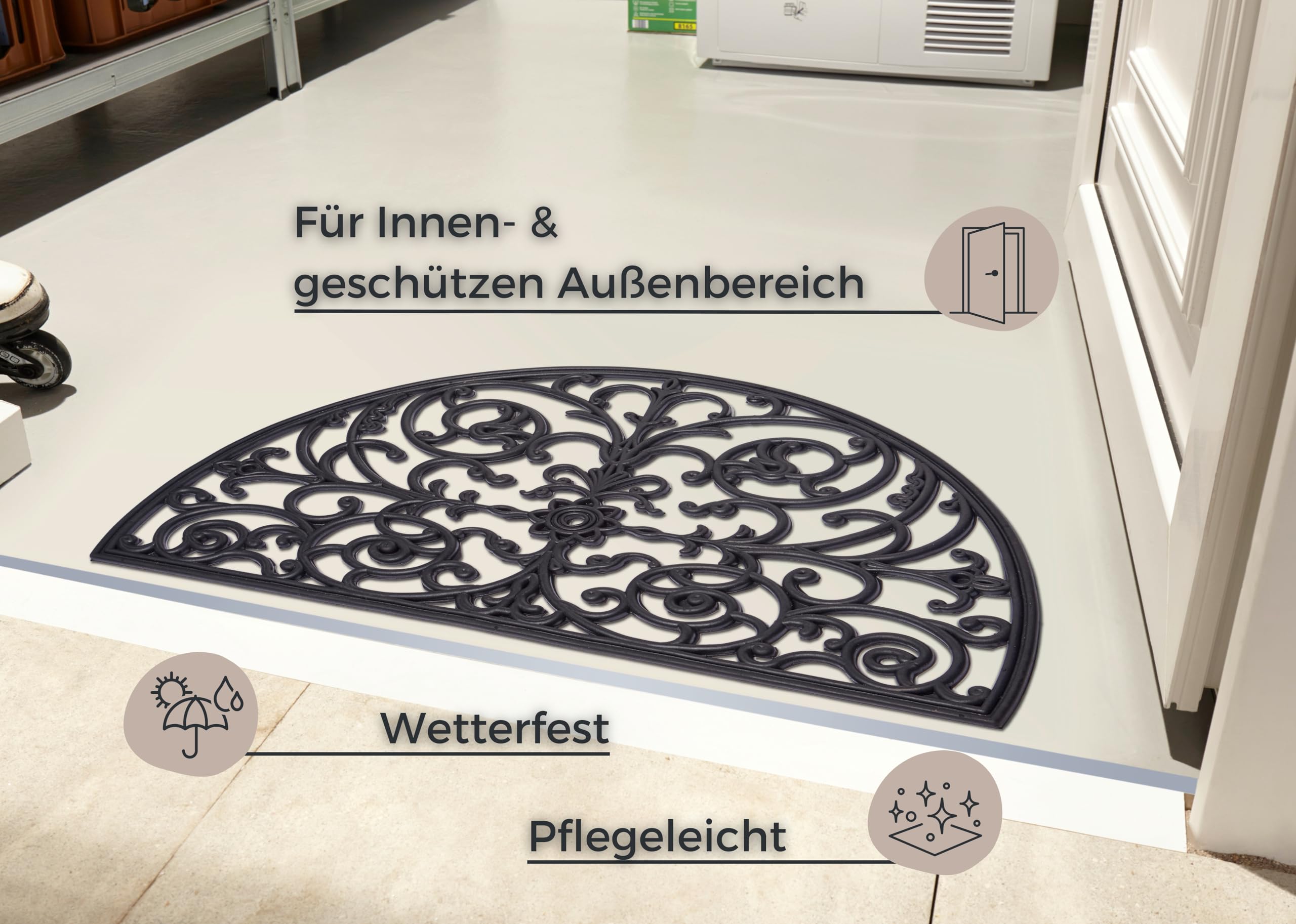 HANSE Home Zerbino Semicircolare Soft & Clean – Lavabile In Lavatrice, Morbido E Perfetto Per Interni/Esterni, 75x50 Cm, Color Tortora - 4