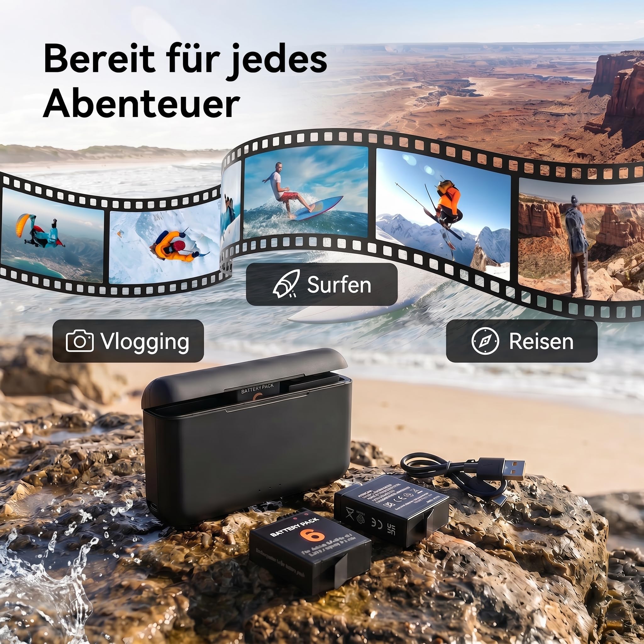 Confezione da 3 batterie di ricambio per fotocamera DJI Osmo 360/Action 6/Action 5/Action 5 Pro/Action 4/Action 3