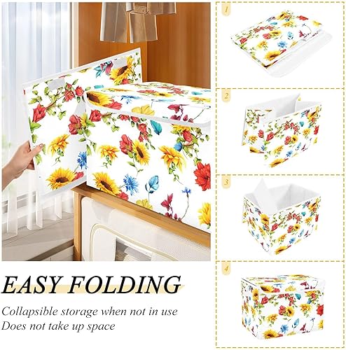Miniatura 5 de Bolsas de almacenamiento plegables de girasoles para ropa, contenedores de almacenamiento de tela con asa reforzada, organizadores de armario para