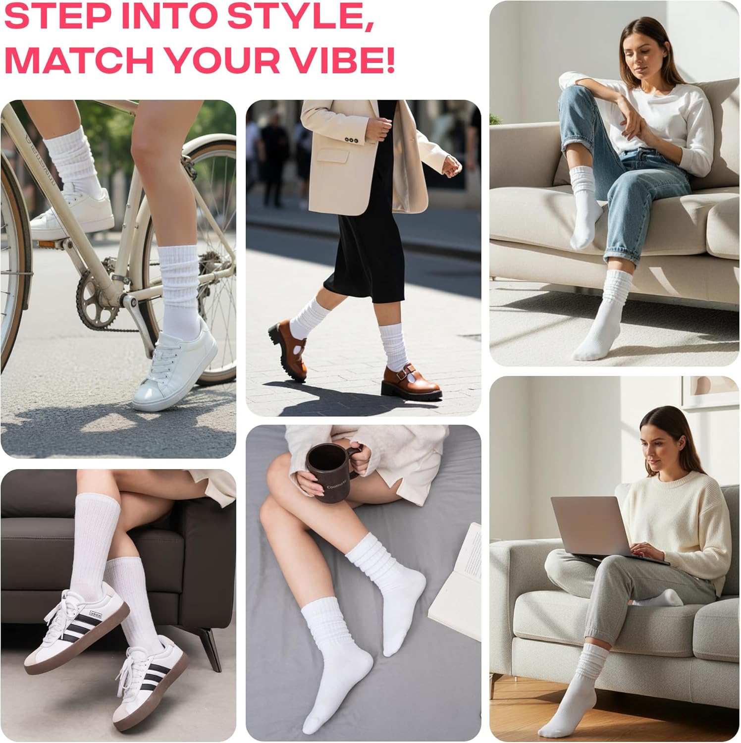 CoolMate Women's Scrunch Crew Socks, Slouchy Mid Calf Boot Socks, 3 Pairs Slouch Socks, US Size 6-10 - Image 6