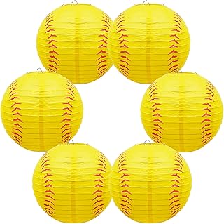 Softball Paper Lantern 8 Inches Softball Hanging Lantern Decoration Sports Ball Lantern Party Lantern Hanging Softball Lantern Decor for Sports-themed Party Festival Celebration (6)