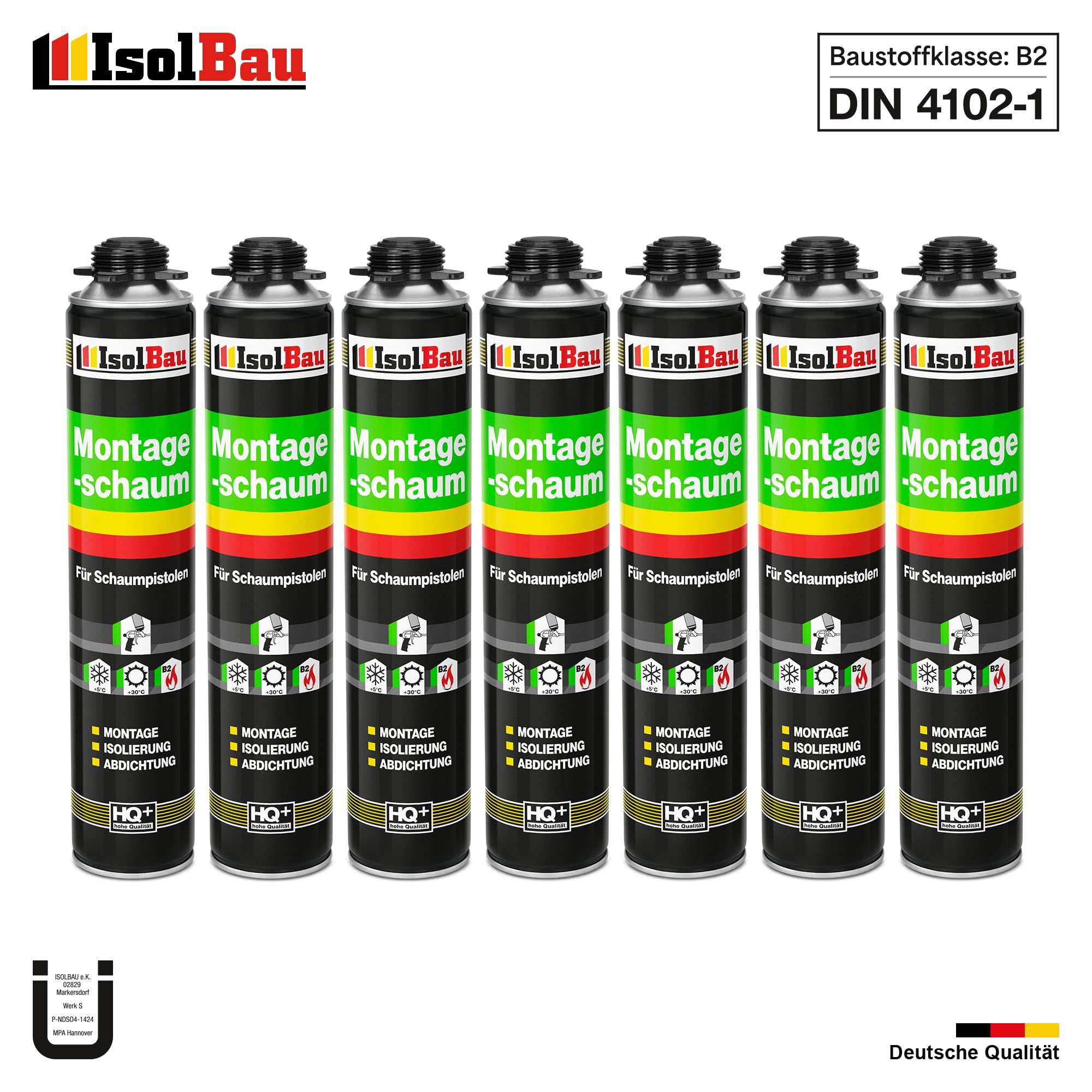 Isolbau - Lot de 7 x 750 ml de mousse polyuréthane monocomposante de construction/montage pour pistolet - Mousse de construction pour isolation et étanchéité pour intérieur et extérieur