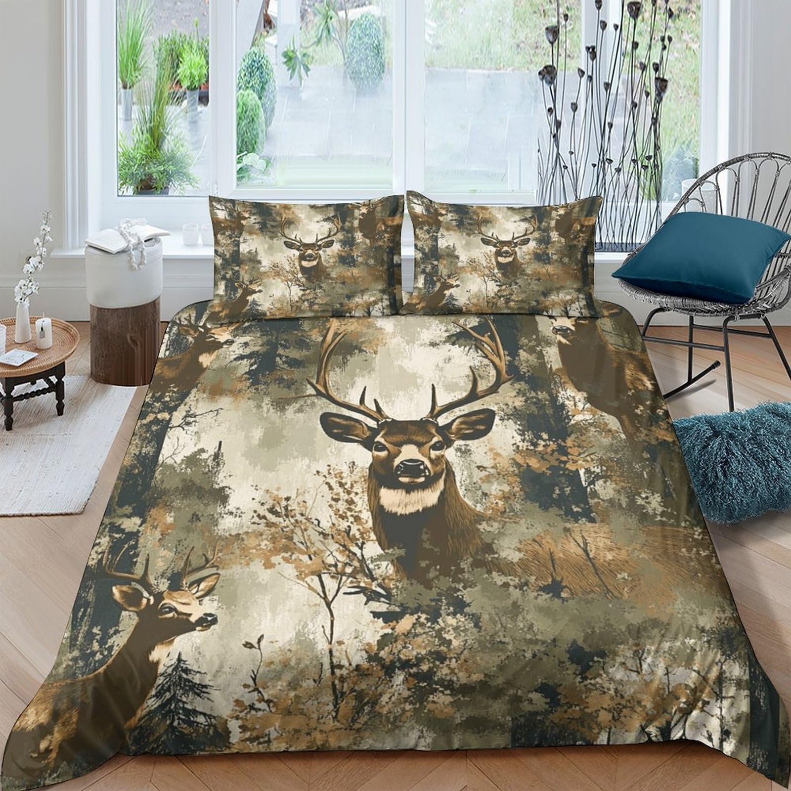 Ctjqhvkz Style-8 3D Printed Forest Deer Fitted Sheet Microfiber Soft Durable Woodland Elk Mattress Cover For Bedroom Guest Room Decor Single（135X200cm）
