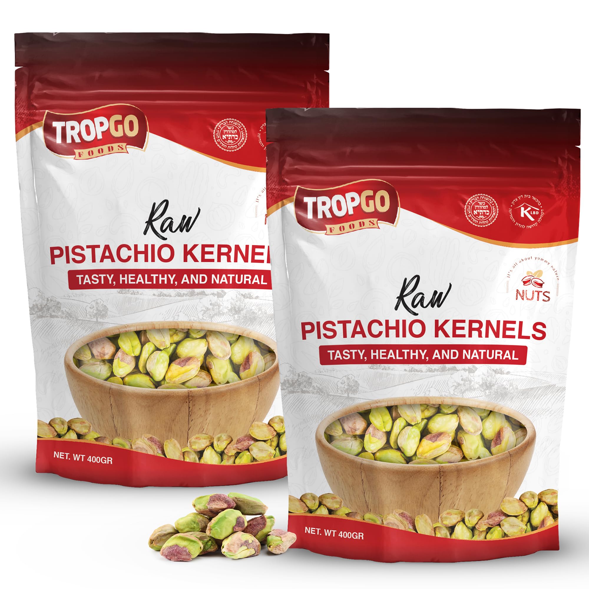 Tropgo Raw Pistachio Kernels - 400g - Pack of 2 - Sweet & Creamy Pistachios - Packed Fresh, Premium Quality Healthy Nuts - High in Fibre & Minerals - Perfect for Snacking
