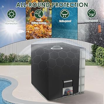 IBC Tank Cover Waterproof Dustproof 1000L Water Tank Cover, Oxford Cloth Protective Covers with Clear Display Window for Water Tanks Container